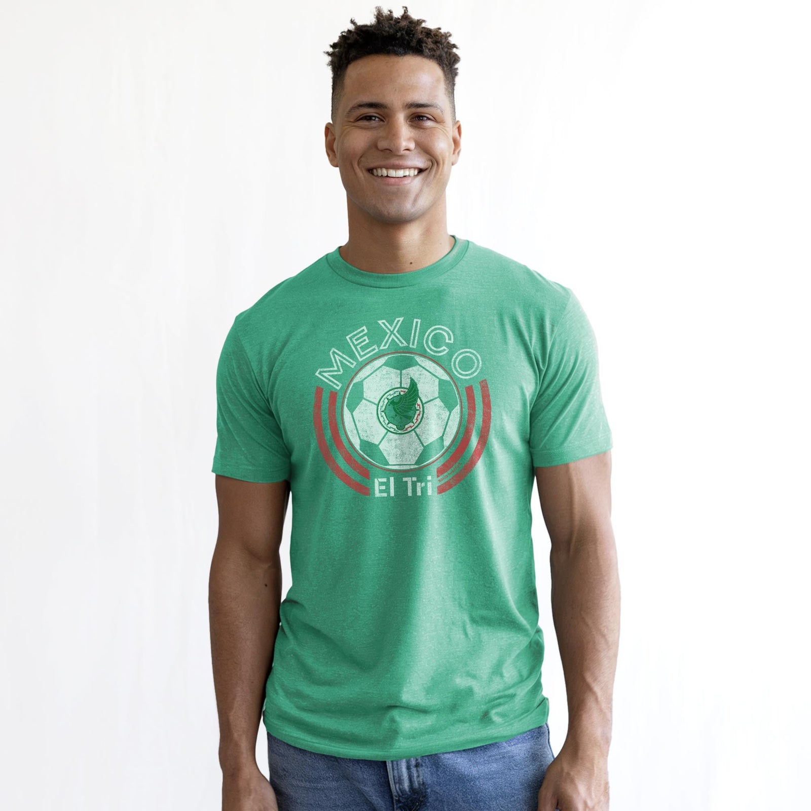 Mexico National Soccer Team Cool Staple T-shirt in Kelly Heather On Model - Front View