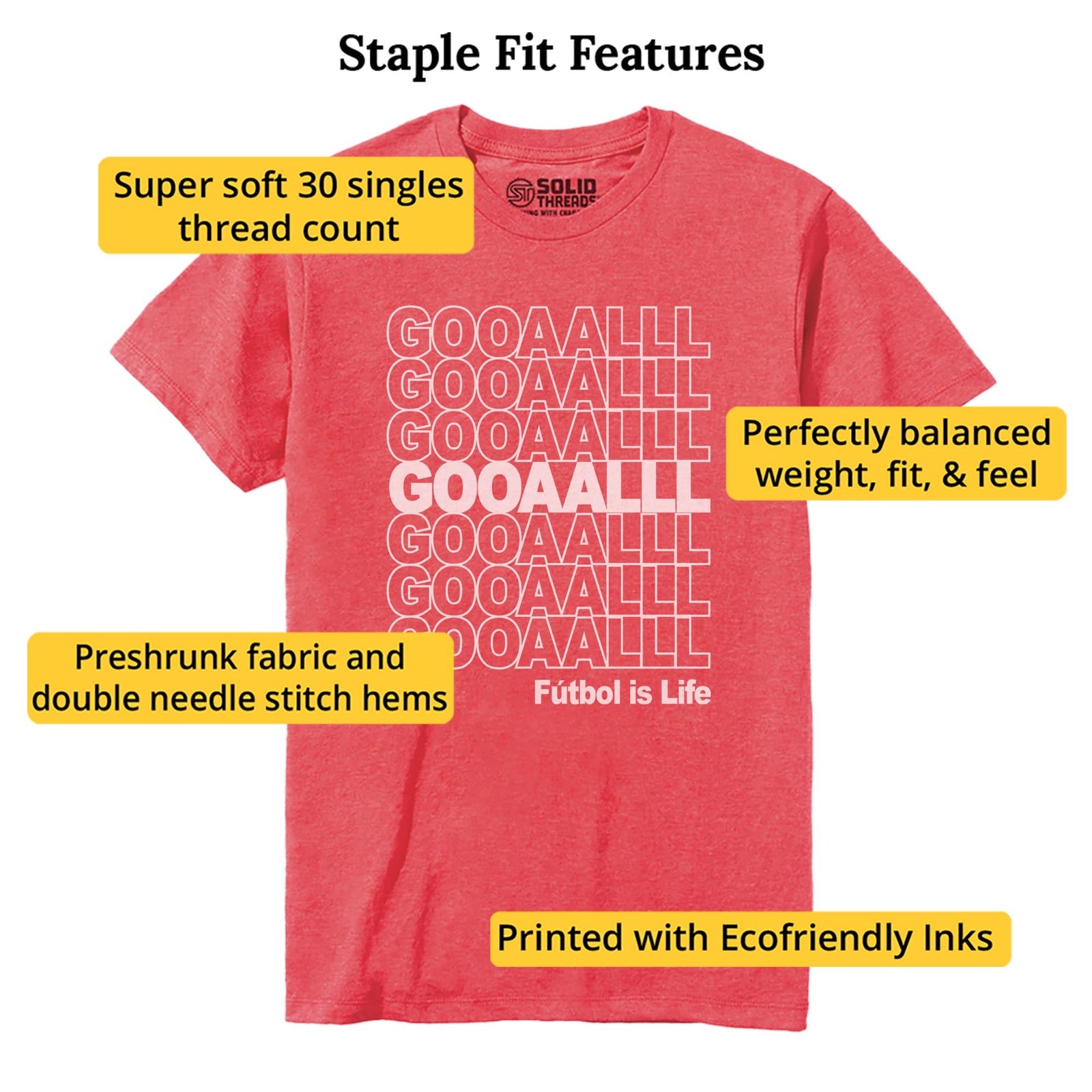 Gooaalll Cool Staple T-shirt in Red Heather - Fit Attributes