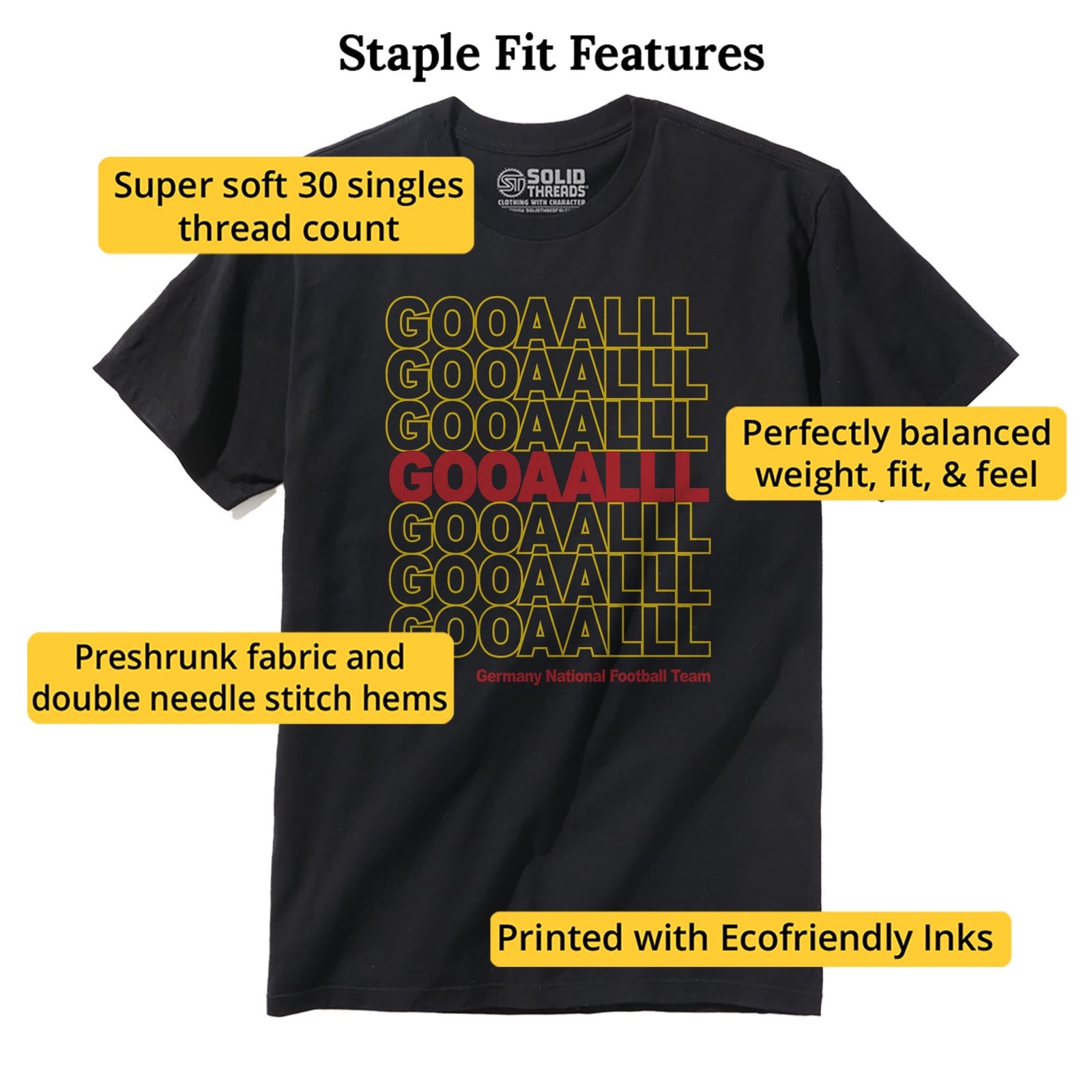 Germany Soccer Gooaalll Cool Staple T-shirt in Black - Fit Attributes