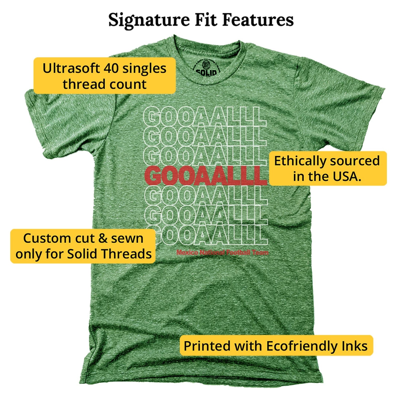 Mexico Soccer Gooaalll Cool Signature T-shirt in Triblend Kelly - Fit Attributes