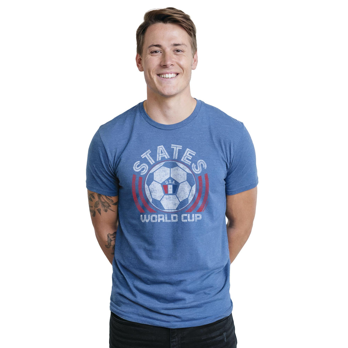 Us National Soccer Team Cool Staple T-shirt in Royal Heather On Model - Front View