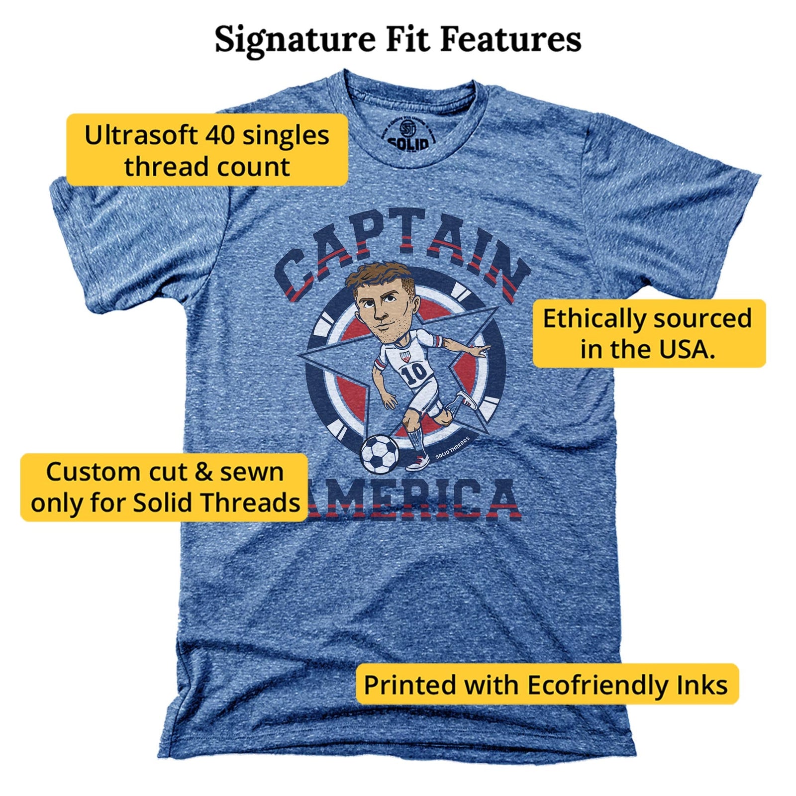 Captain America Soccer Cool Signature T-shirt in Triblend Royal - Fit Attributes