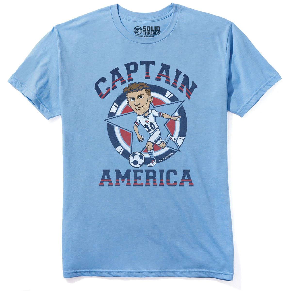 Captain America Soccer Cool Staple T-shirt in Light Blue Heather - Front View