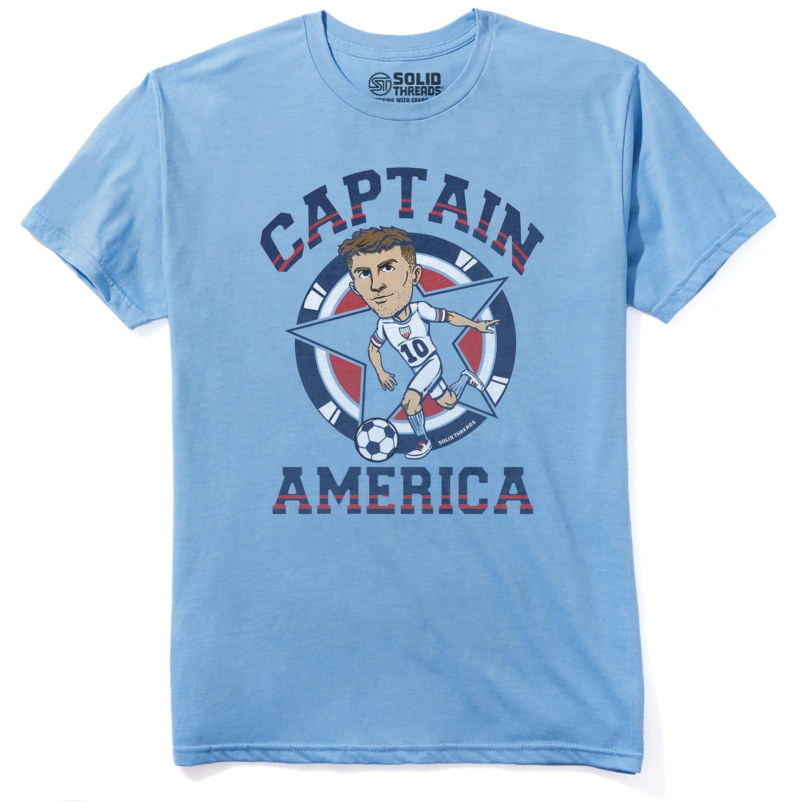 Captain America Soccer Cool Staple T-shirt in Light Blue Heather - Front View