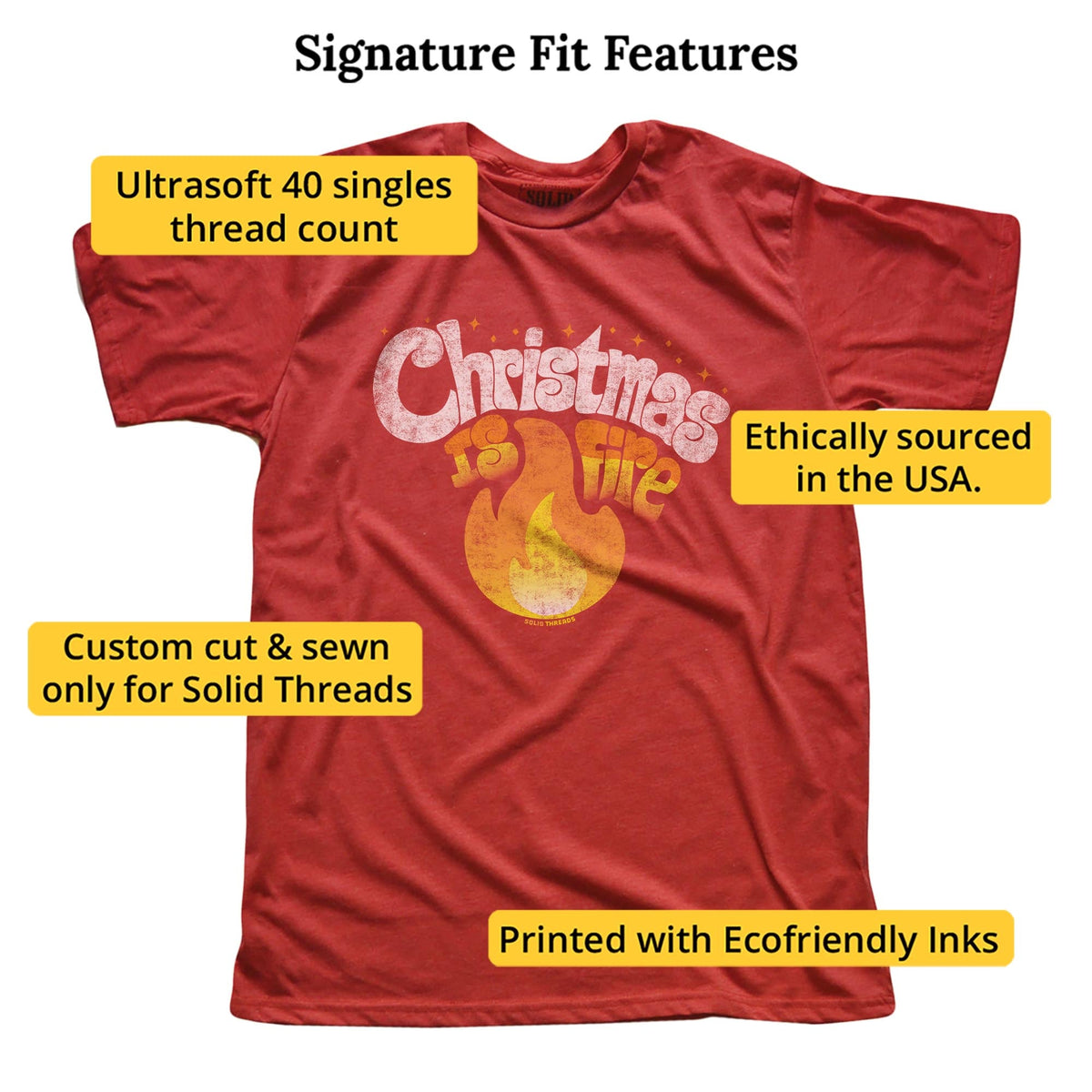 Christmas Is Fire Vintage Signature T-shirt in Red - Fit Attributes