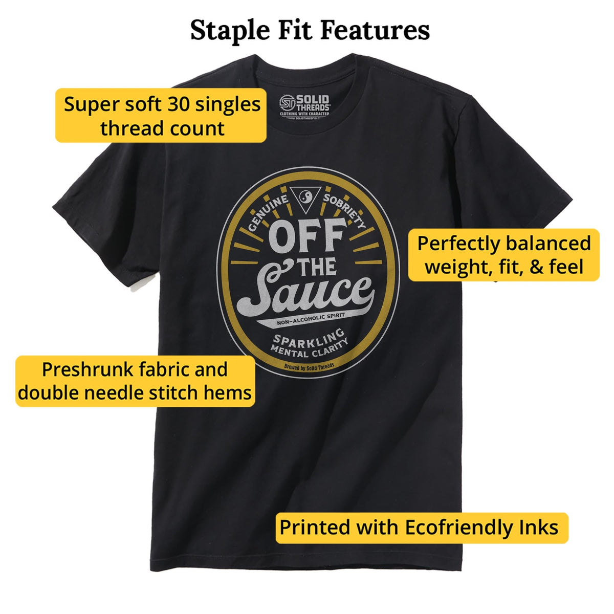 Off The Sauce | Supports Addiction Treatment Cool Staple T-shirt in Black - Fit Attributes
