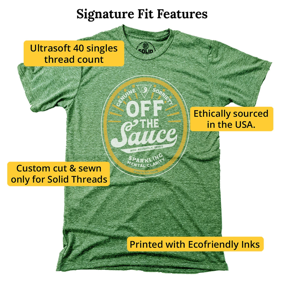Off The Sauce | Supports Addiction Treatment Cool Signature T-shirt in Triblend Kelly - Fit Attributes