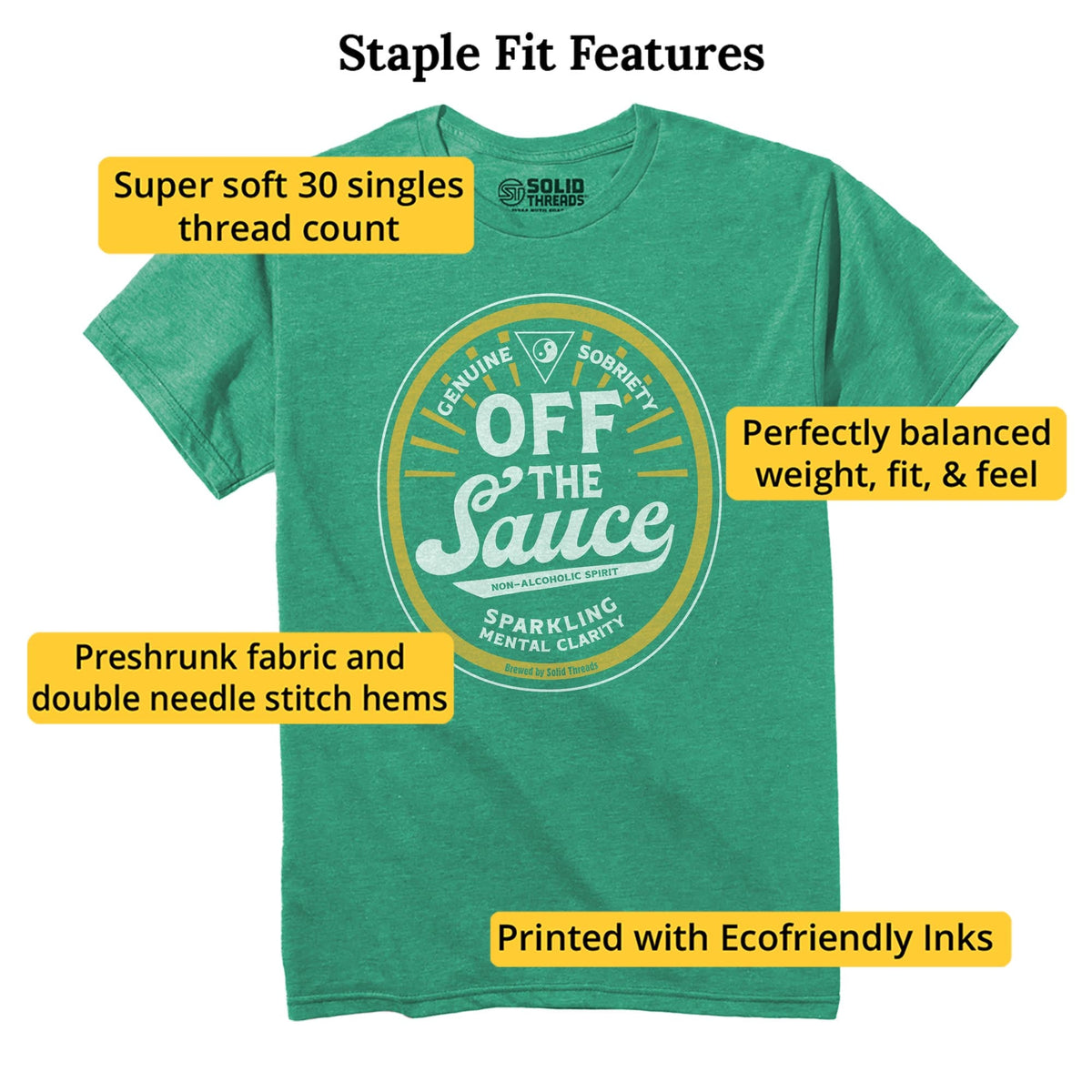Off The Sauce | Supports Addiction Treatment Cool Staple T-shirt in Kelly Heather - Fit Attributes