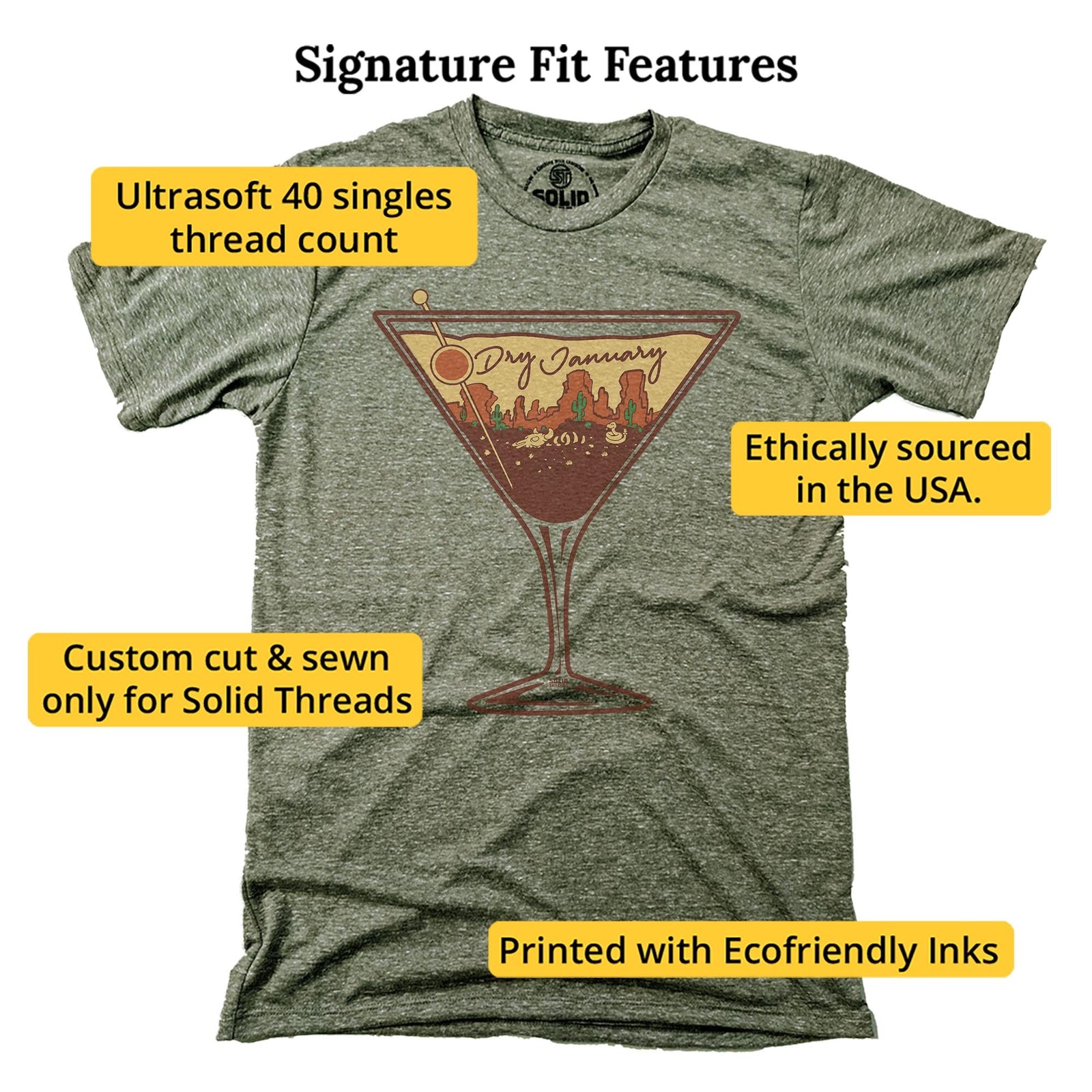 Men's Dry January Vintage Recovery Graphic T-Shirt | Funny Proud Sober Life Tee | Solid Threads