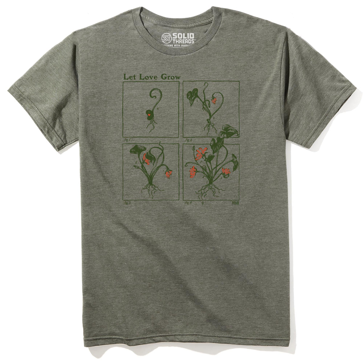 Let Love Grow Cool Staple T-shirt in Olive Heather - Front View