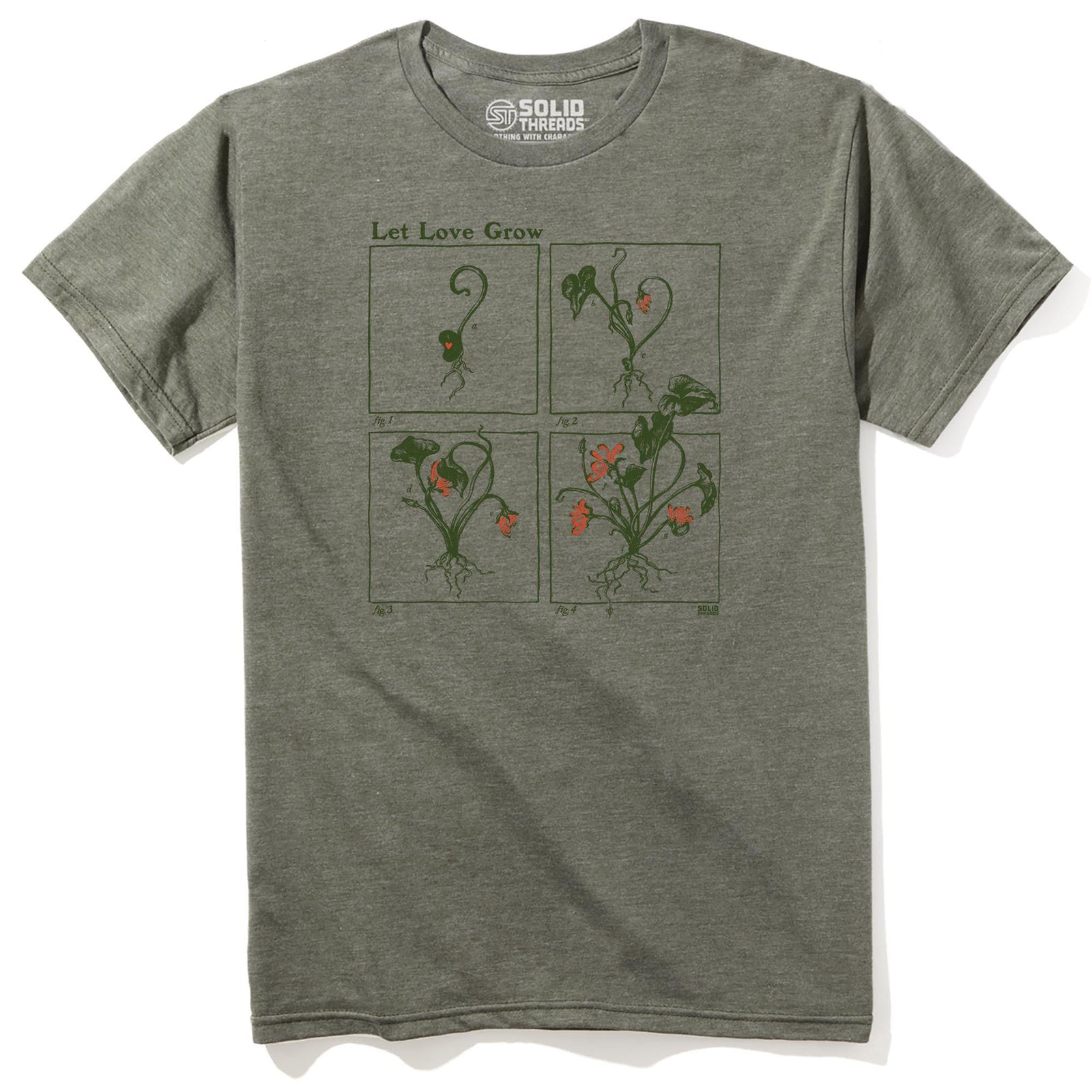 Let Love Grow Cool Staple T-shirt in Olive Heather - Front View