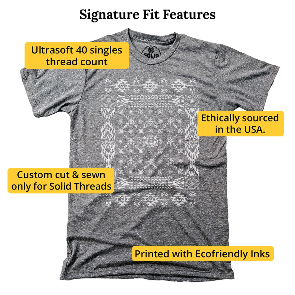 Mosaic Of Love Cool Signature T-shirt in Triblend Grey - Fit Attributes