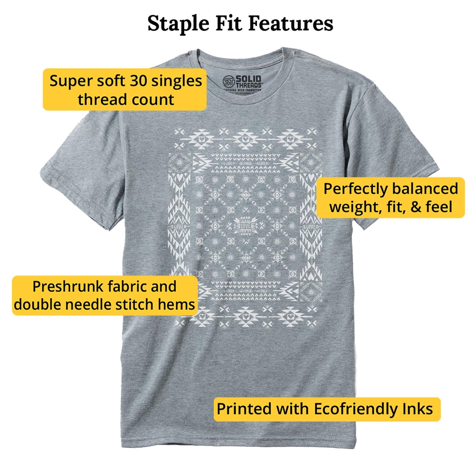 Mosaic Of Love Cool Staple T-shirt in Ash Heather - Fit Attributes