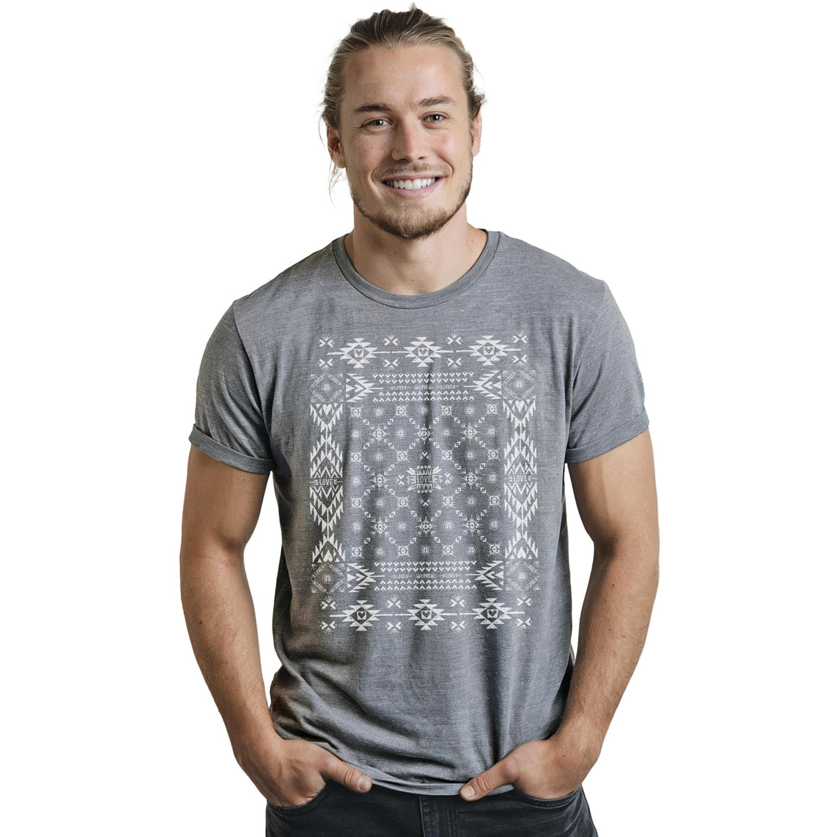 Mosaic Of Love Cool Staple T-shirt in Ash Heather On Model - Front View