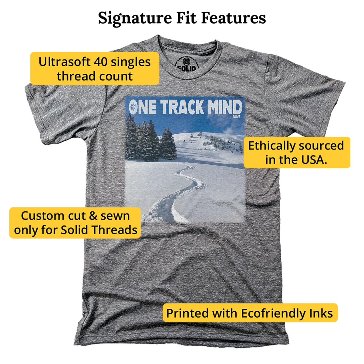 Mountains One Track Mind Cool Signature T-shirt in Triblend Grey - Fit Attributes