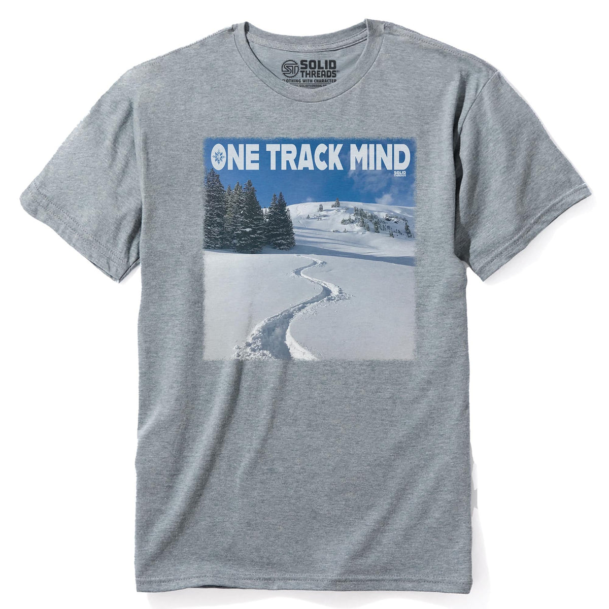 Mountains One Track Mind Cool Staple T-shirt in Ash Heather - Front View