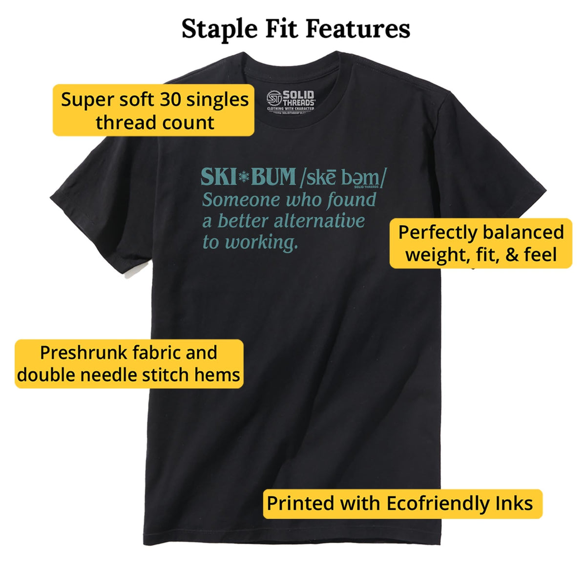 Ski Bum Defined Cool Staple T-shirt in Black - Fit Attributes
