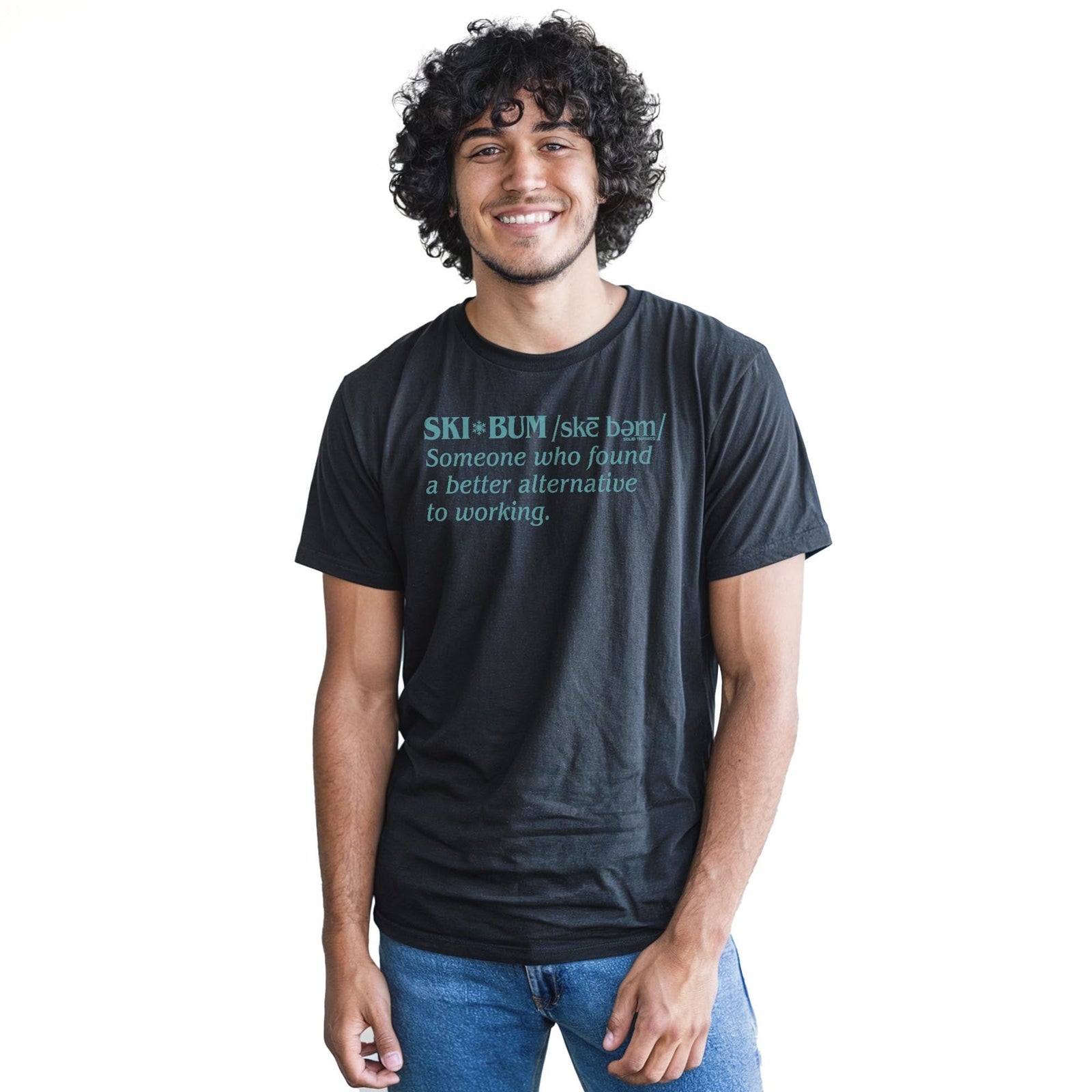 Ski Bum Defined Cool Staple T-shirt in Black On Model - Front View