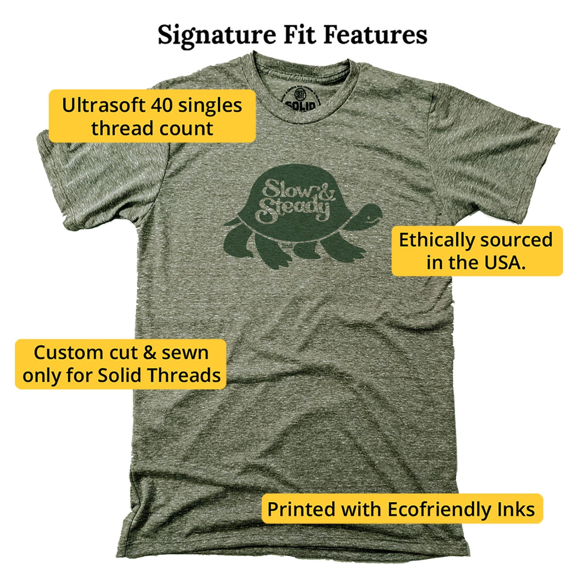 Slow And Steady Cool Signature T-shirt in Triblend Olive - Fit Attributes