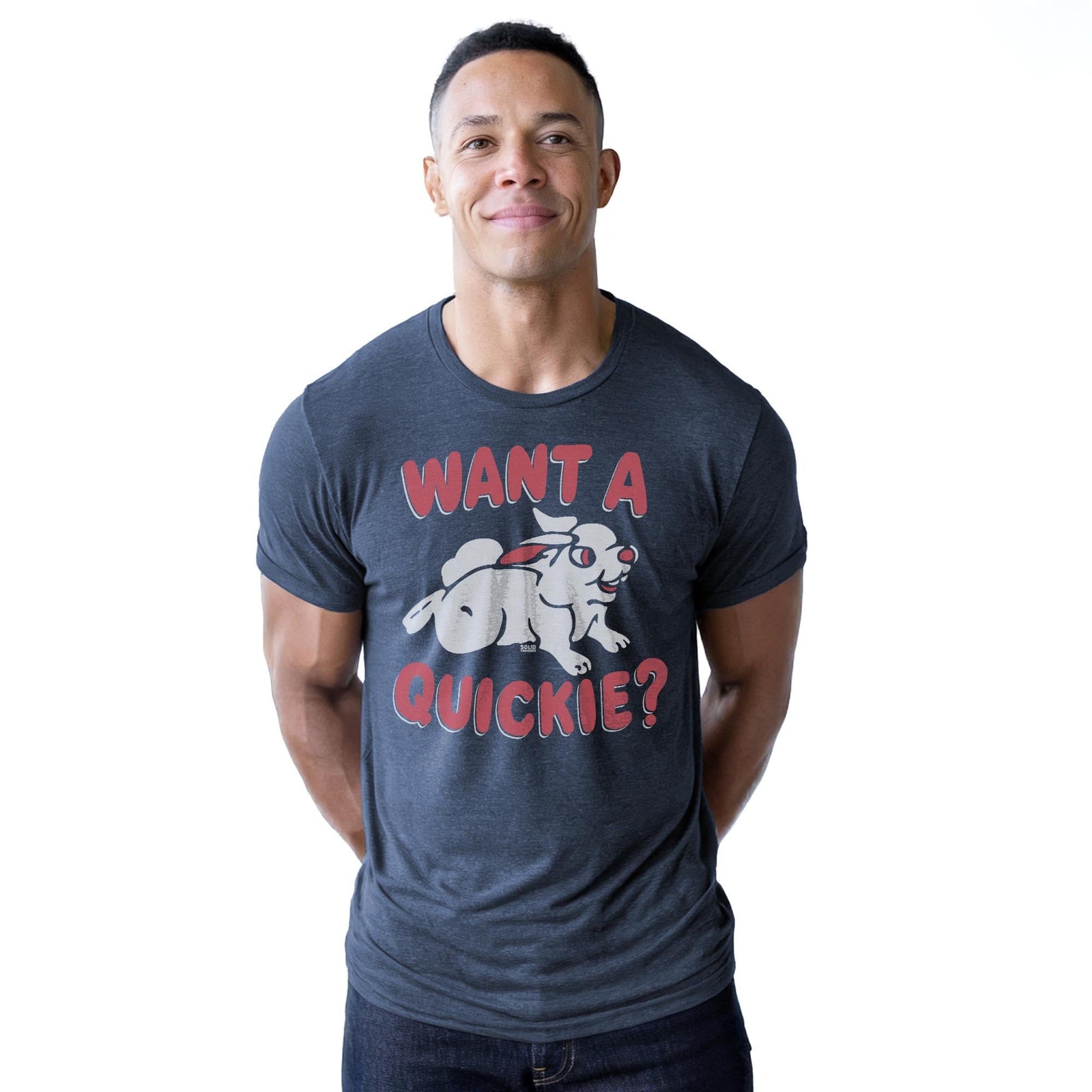 Want A Quickie Vintage Staple T-shirt in Navy Heather On Model - Front View