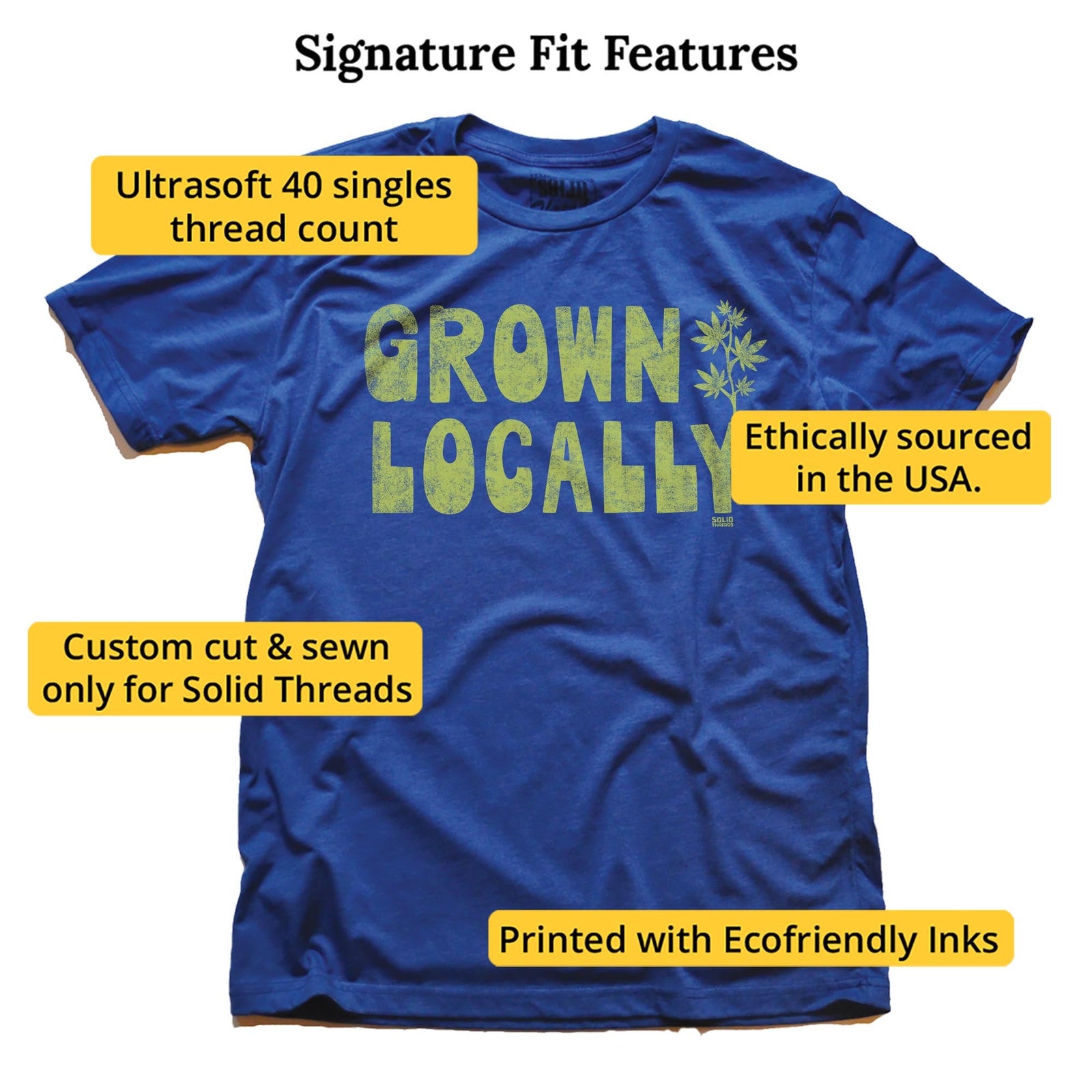 Ganja Grown Locally Cool Signature T-shirt in Royal - Fit Attributes