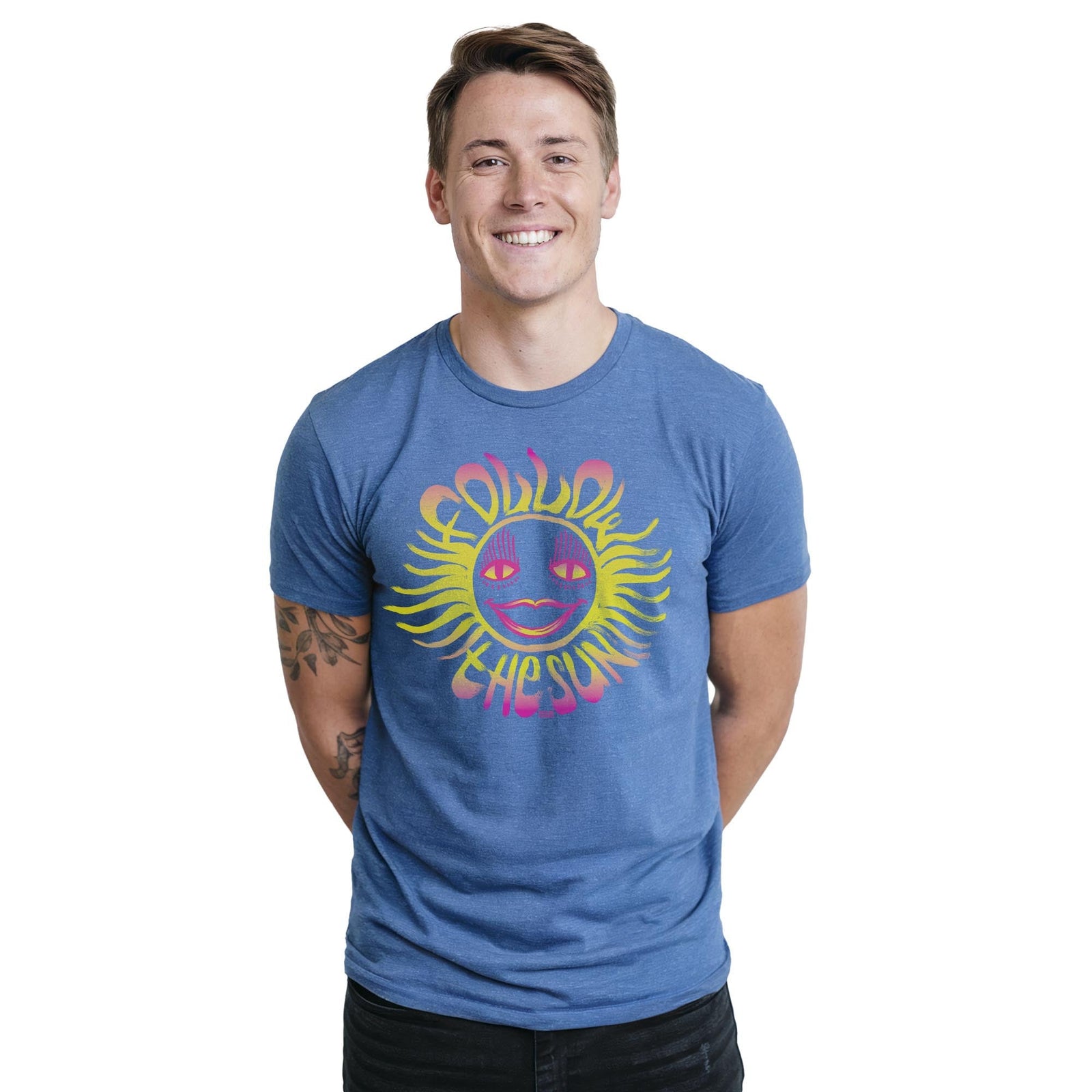 Follow The Sun Cool Staple T-shirt in Royal Heather On Model - Front View