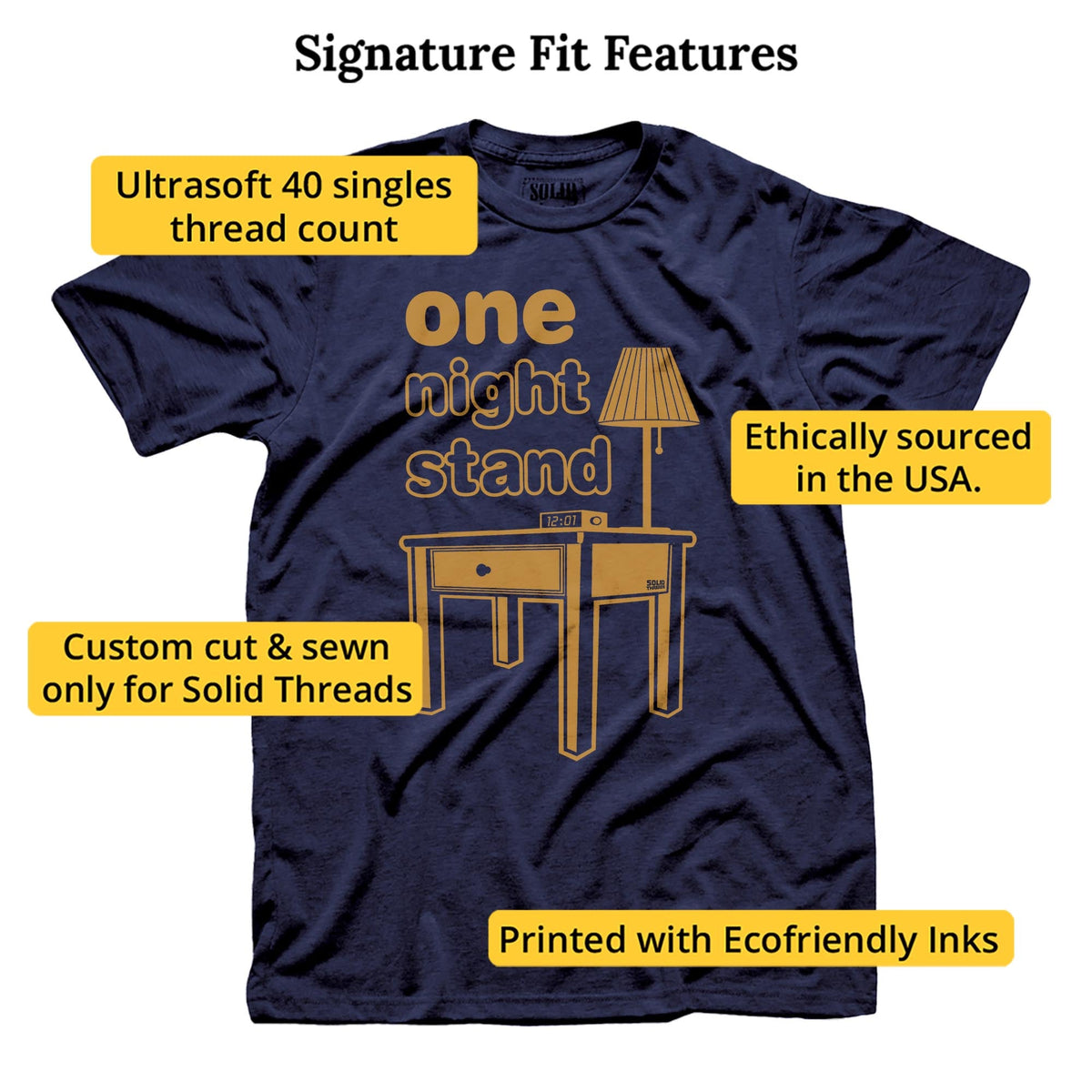 One Night Stand Vintage Signature T-shirt in Navy - Fit Attributes