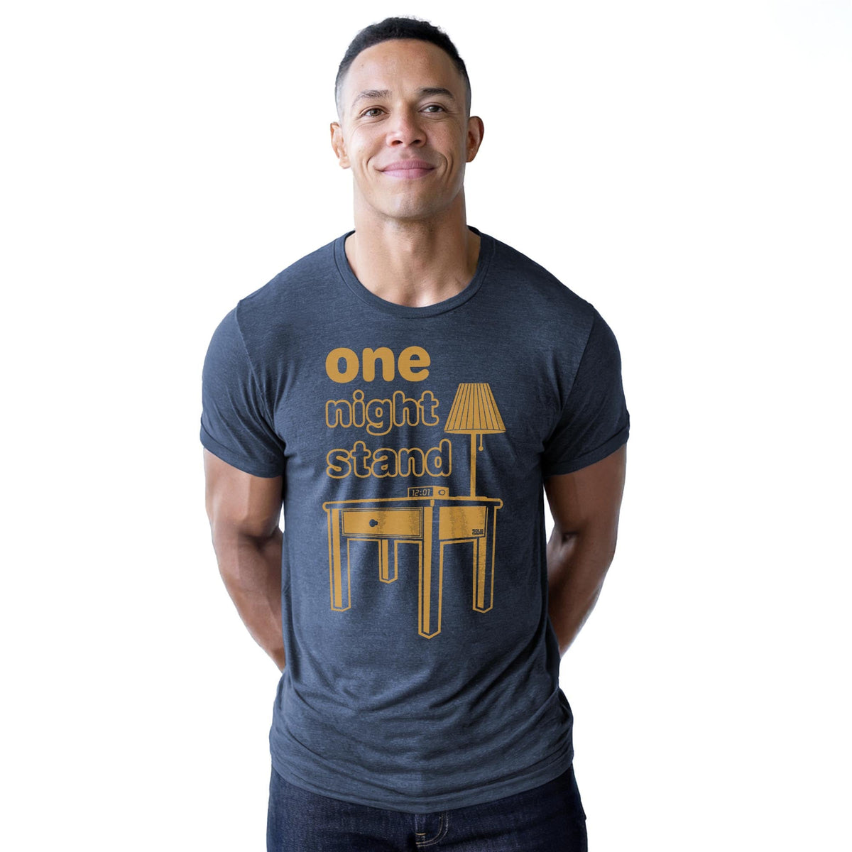 One Night Stand Vintage Staple T-shirt in Navy Heather On Model - Front View