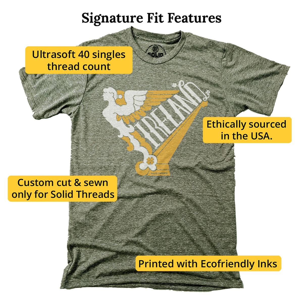 Ireland Harp Cool Signature T-shirt in Triblend Olive - Fit Attributes