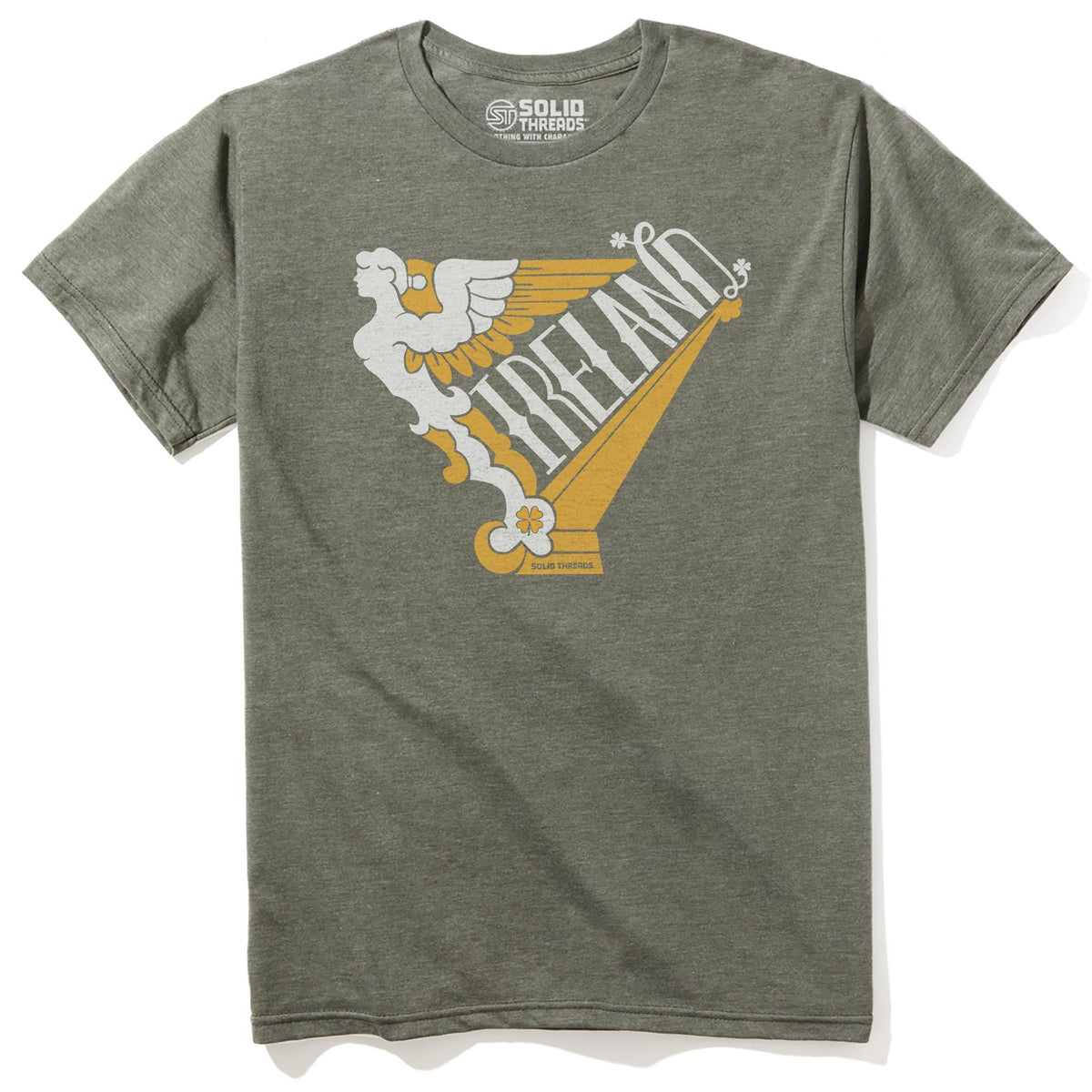 Ireland Harp Cool Staple T-shirt in Olive Heather - Front View