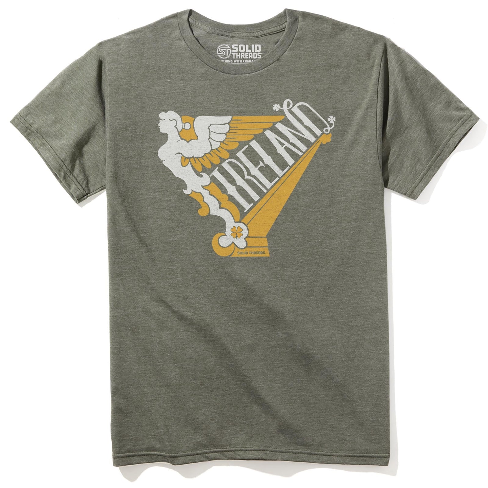 Ireland Harp Cool Staple T-shirt in Olive Heather - Front View