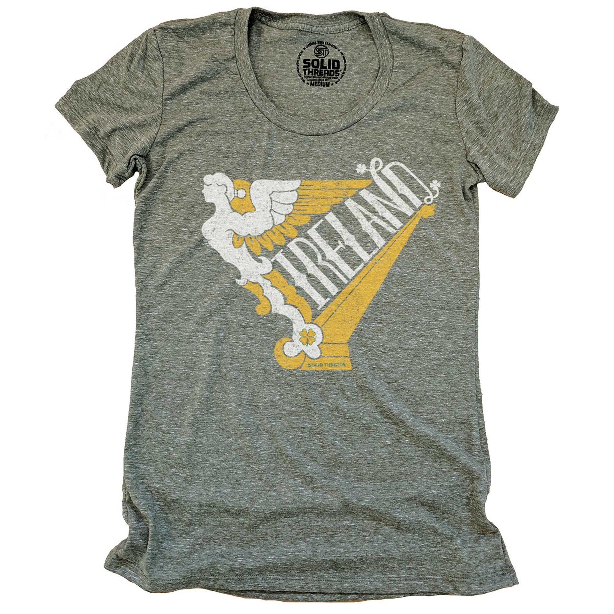 Women's Ireland Harp Vintage Graphic Tee | Retro St. Paddy's T-shirt | Solid Threads