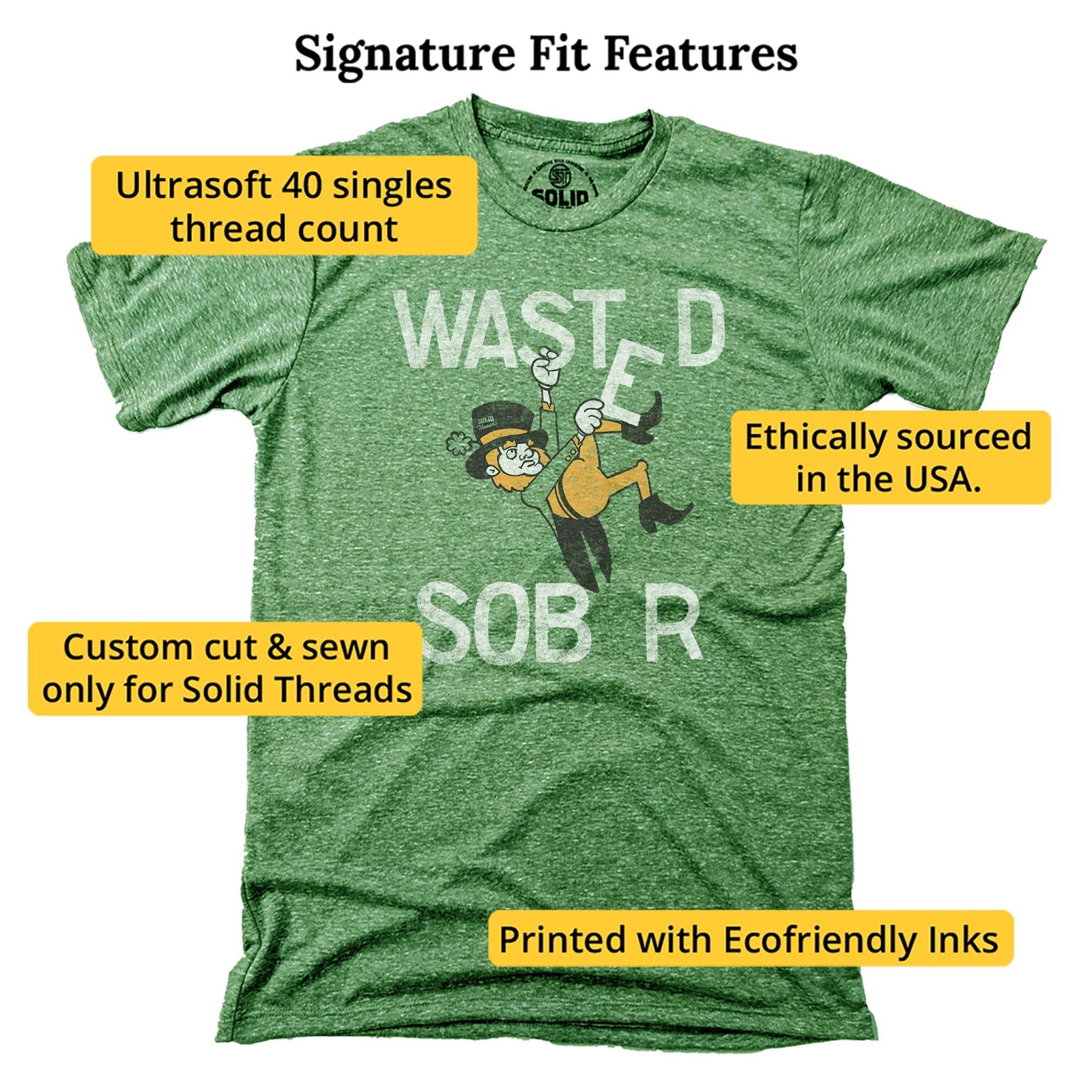 Wasted Leprechaun Vintage Signature T-shirt in Triblend Kelly - Fit Attributes