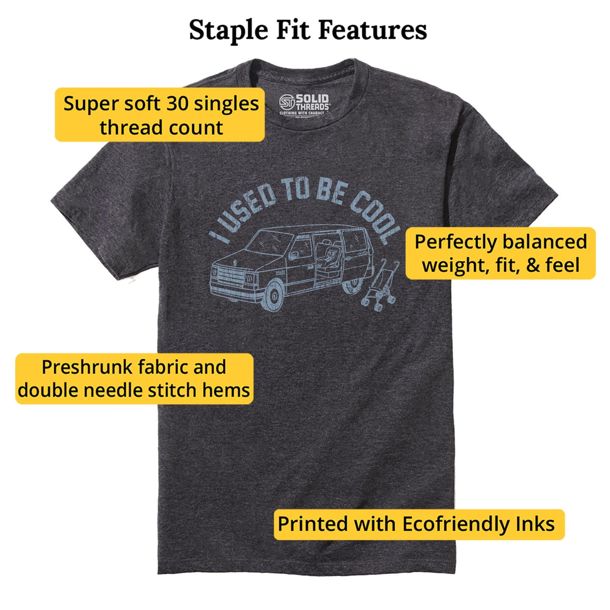 I Was Cool Once Funny Staple T-shirt in Charcoal Heather - Fit Attributes