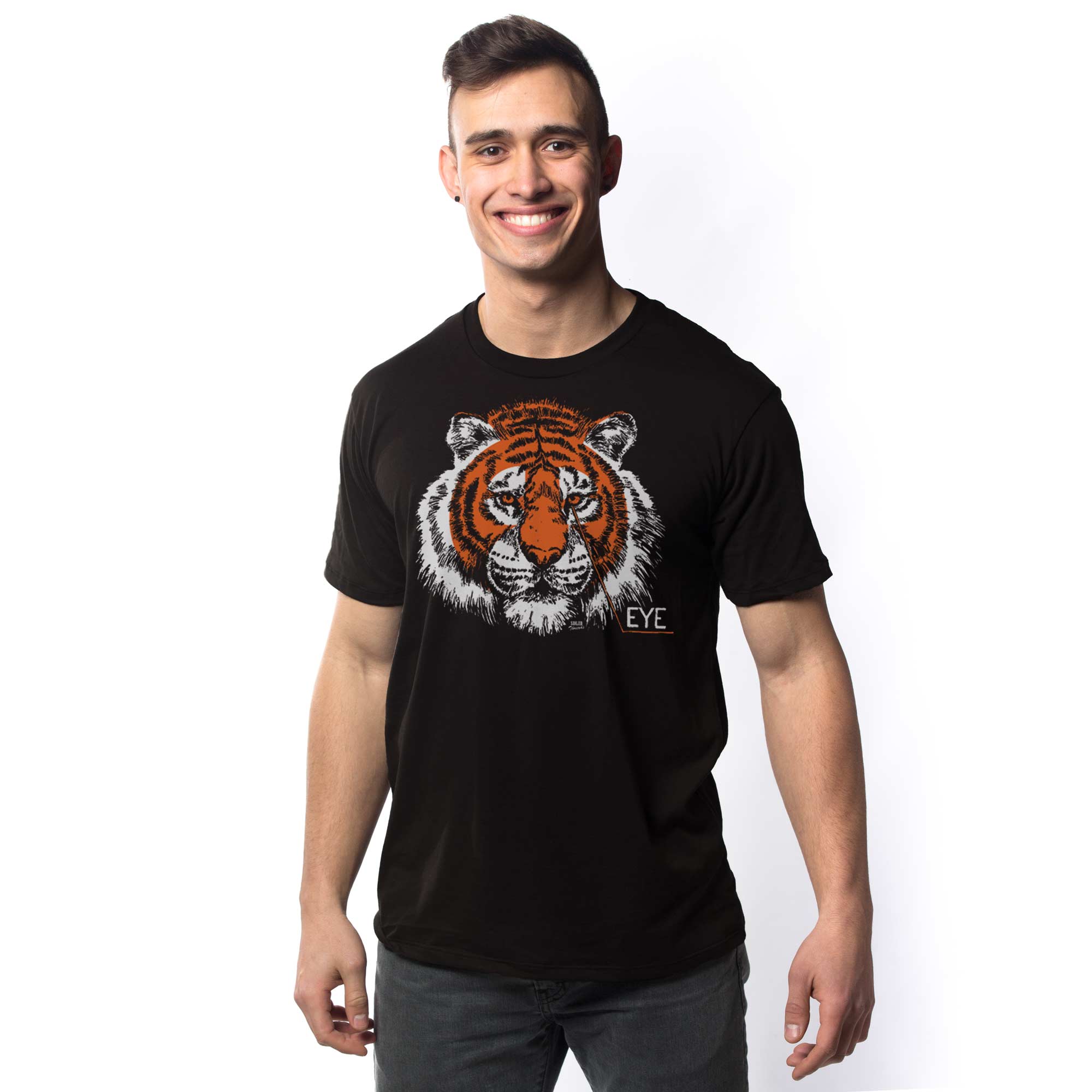 Men's Eye Of The Tiger Vintage Graphic T Shirt | Cool Big Cat Rocky Tee On Model | Solid Threads