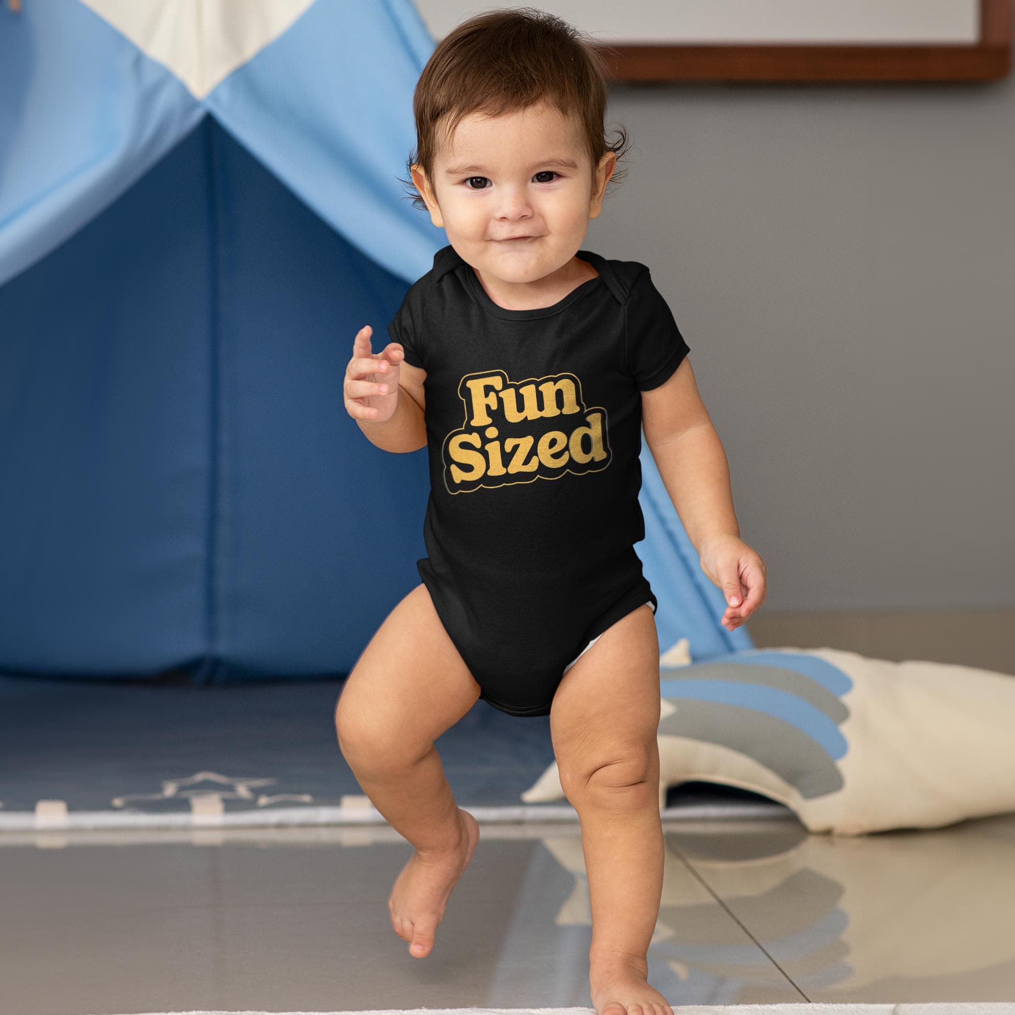 Baby Fun Sized Funny Graphic One Piece | Cool Candybar Halloween Costume Onesie | Solid Threads