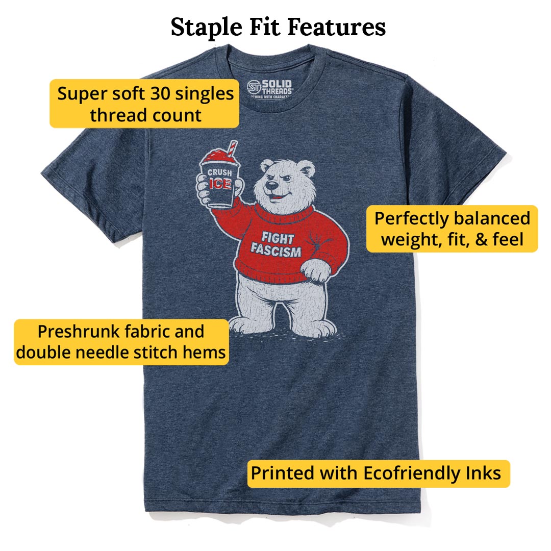 Fight Fascism Polar Bear Cool Staple T-shirt in Navy Heather - Fit Attributes