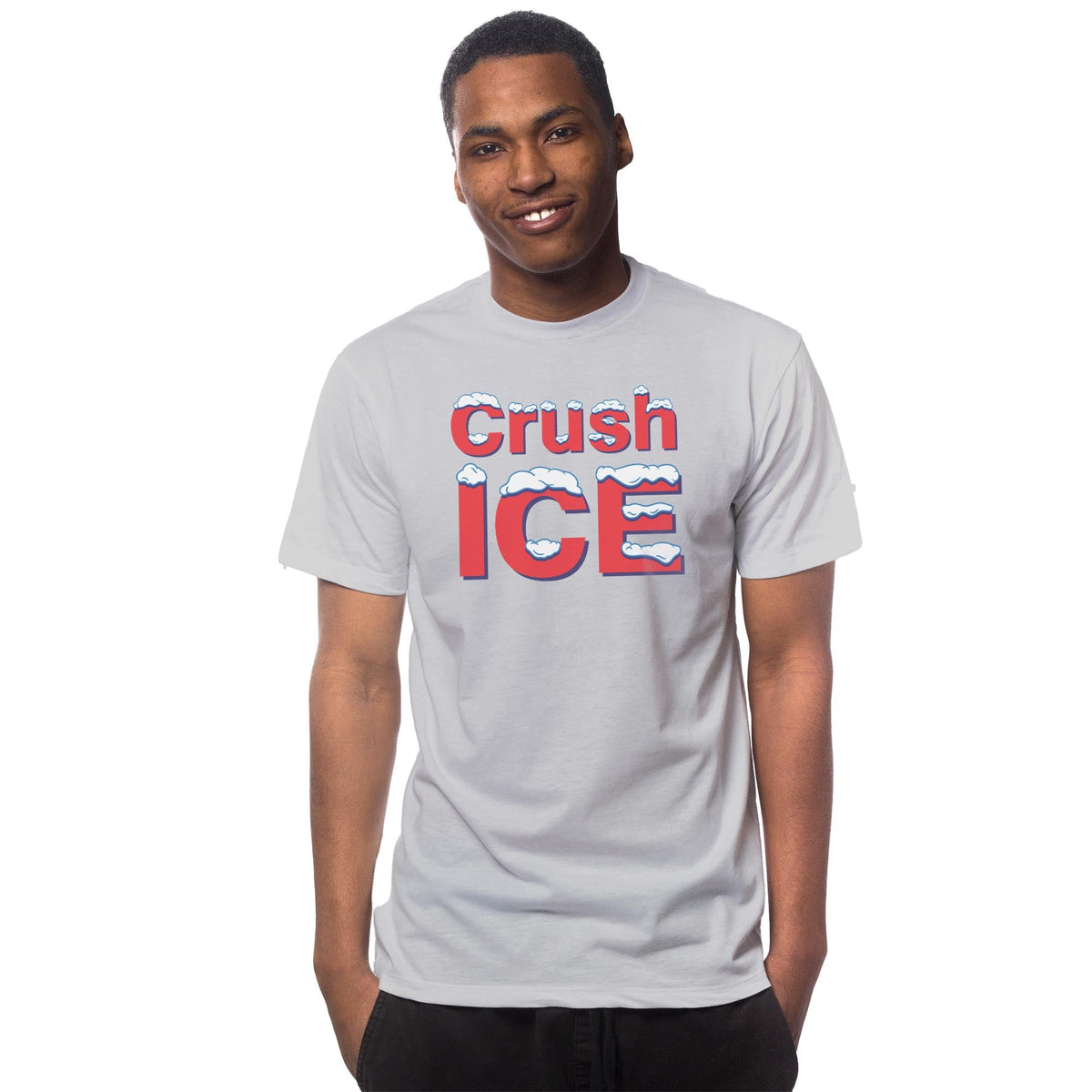 Crush Ice Cool Signature T-shirt in Silver On Model - Front View