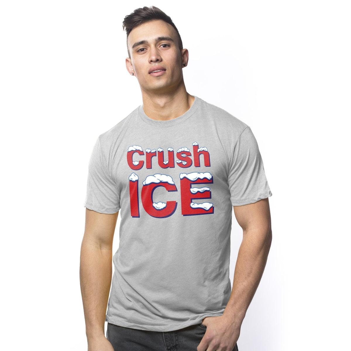 Crush Ice Cool Usa-Made Signature T-Shirt in Silver On Model - Front View
