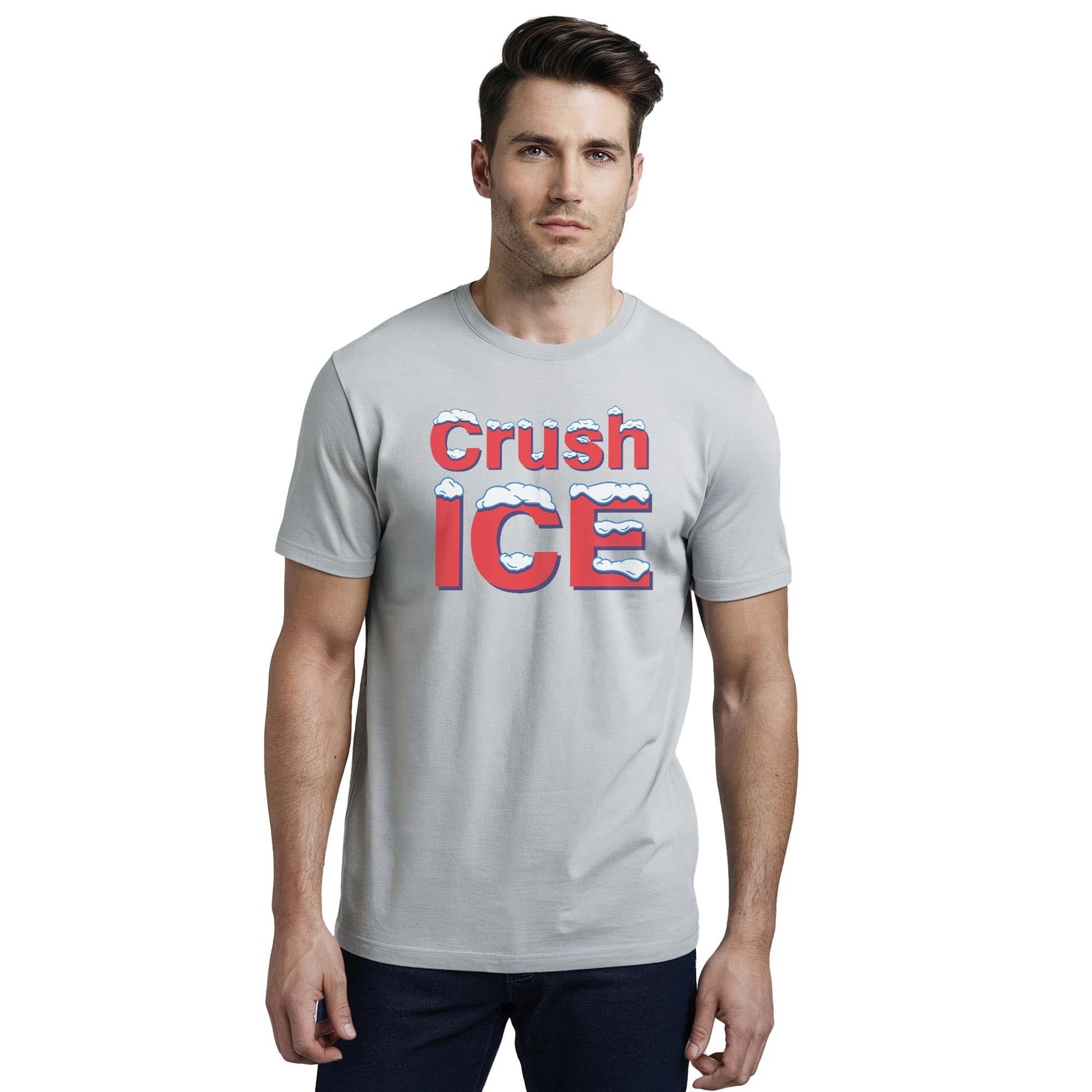 Crush Ice Cool Staple T-shirt in Silver On Model - Front View