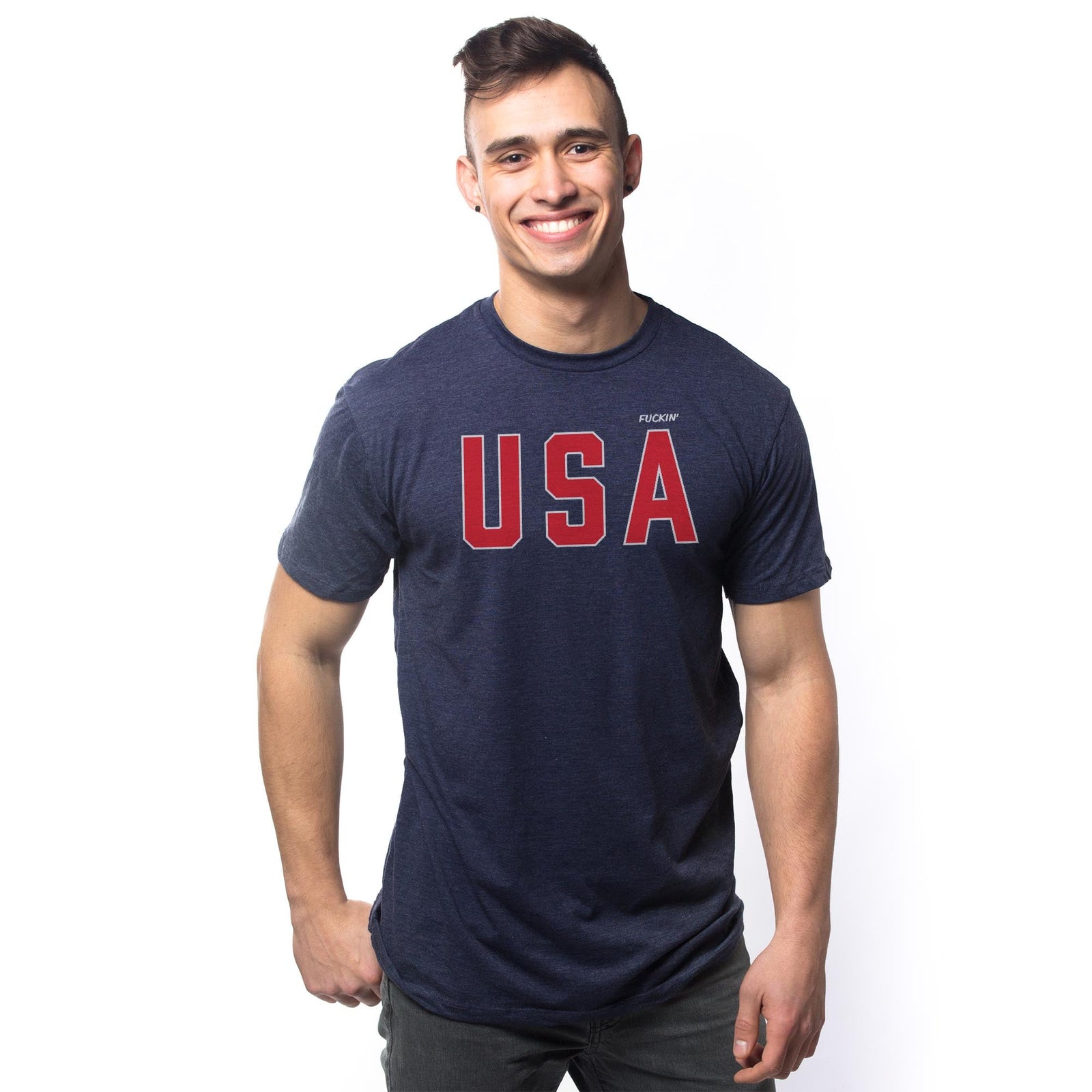 Us Fuckin’ A Funny Signature T-shirt in Navy - Front View