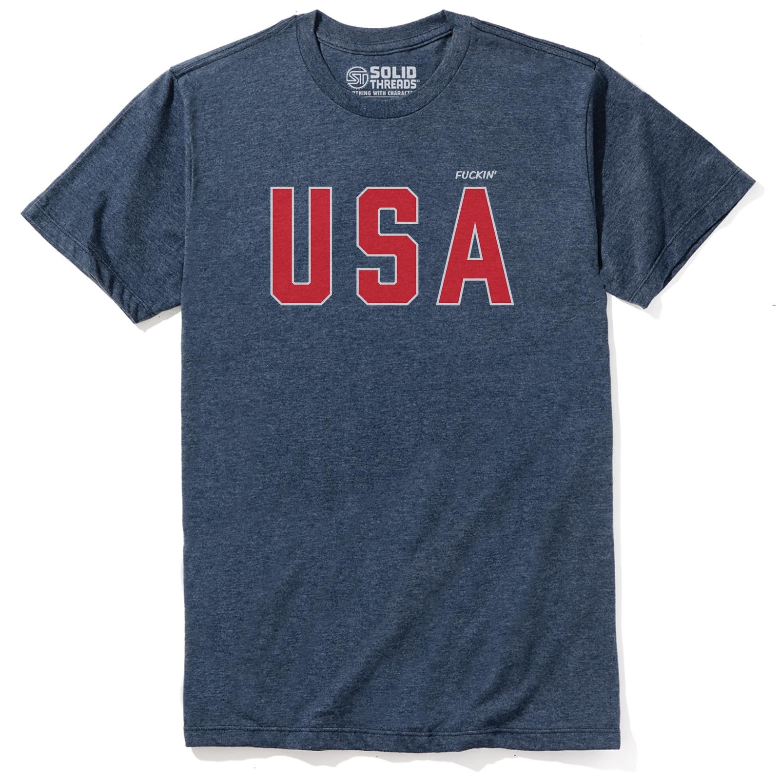 Us Fuckin’ A Funny Staple T-shirt in Navy Heather - Front View