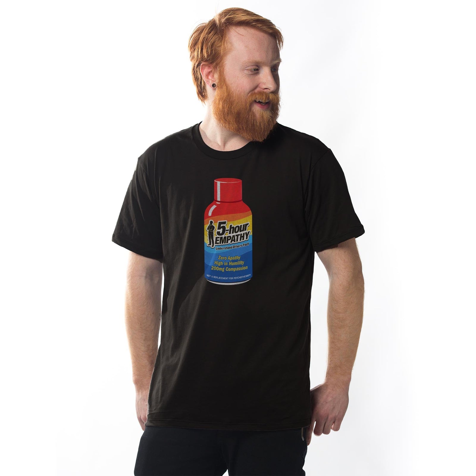 Five Hour Empathy Funny Signature T-shirt in Black - Front View