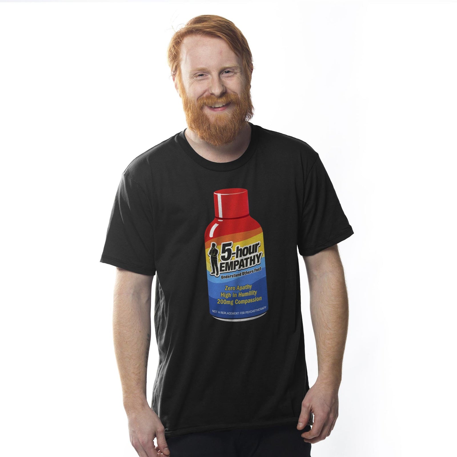 Five Hour Empathy Funny Usa-Made Signature T-Shirt in Black - Front View