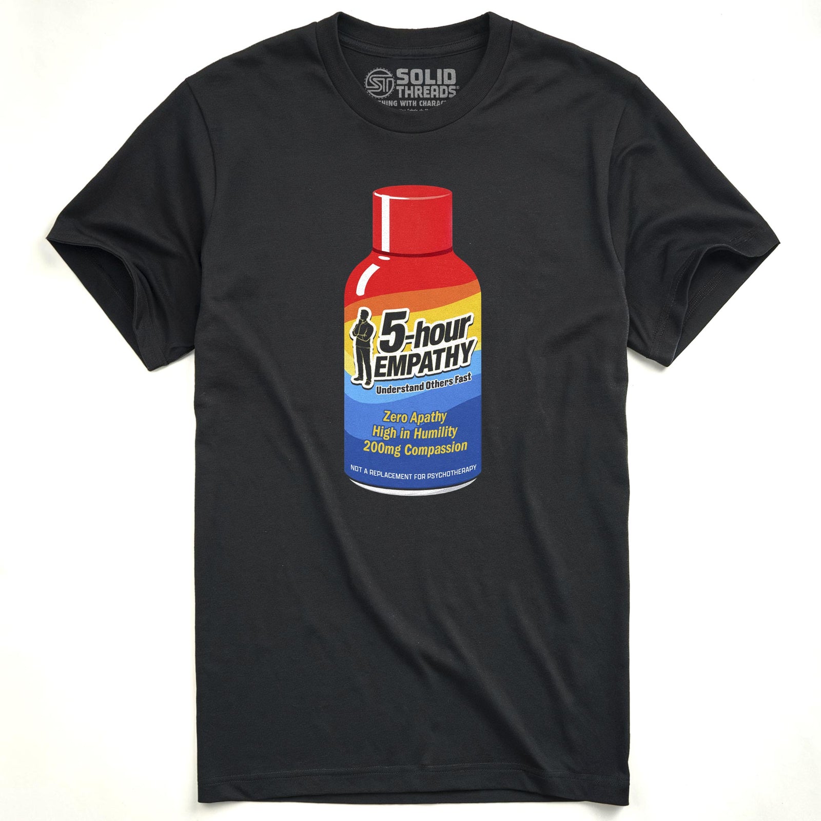 Five Hour Empathy Funny Usa-Made Signature T-Shirt in Black - Front View