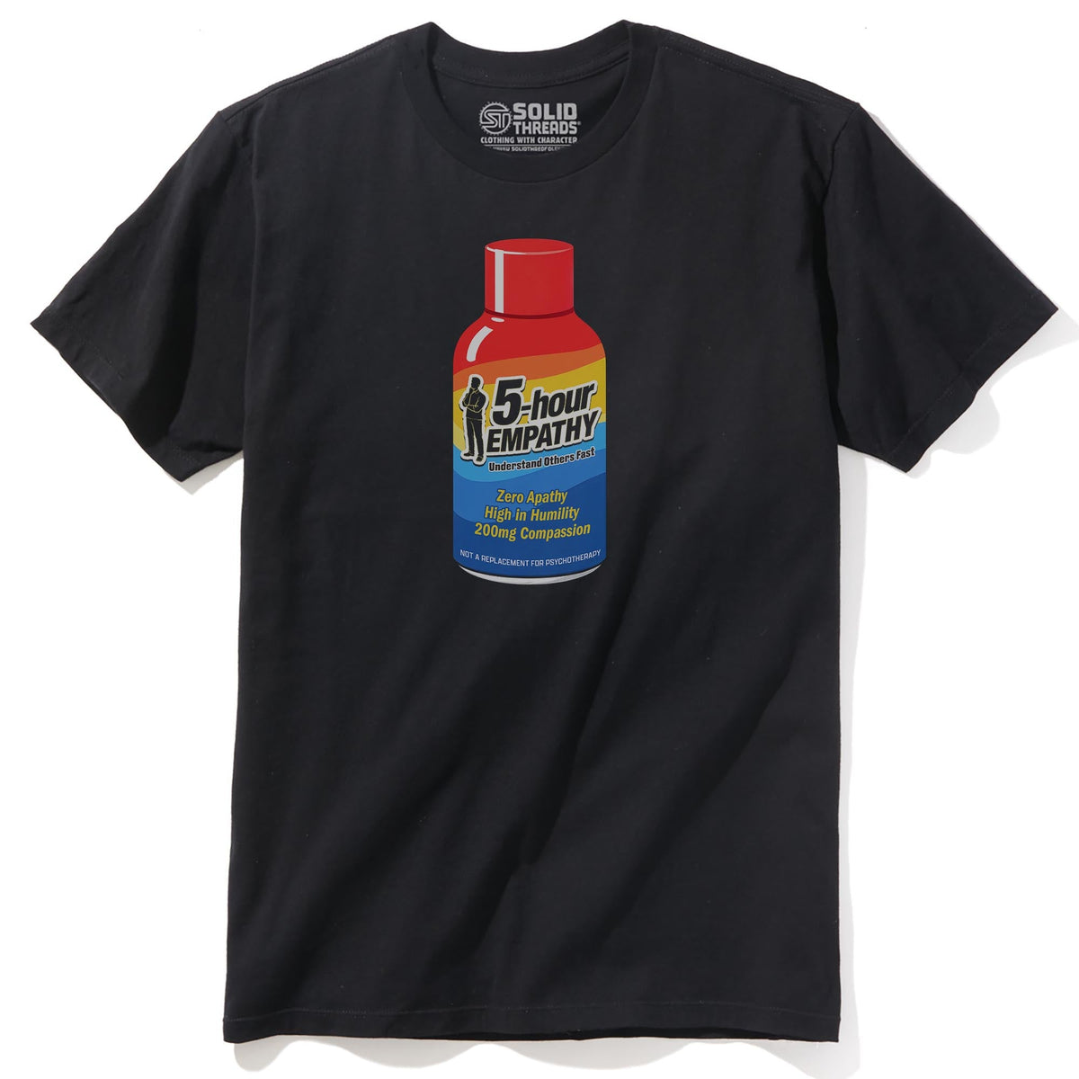 Five Hour Empathy Funny Staple T-shirt in Black - Front View