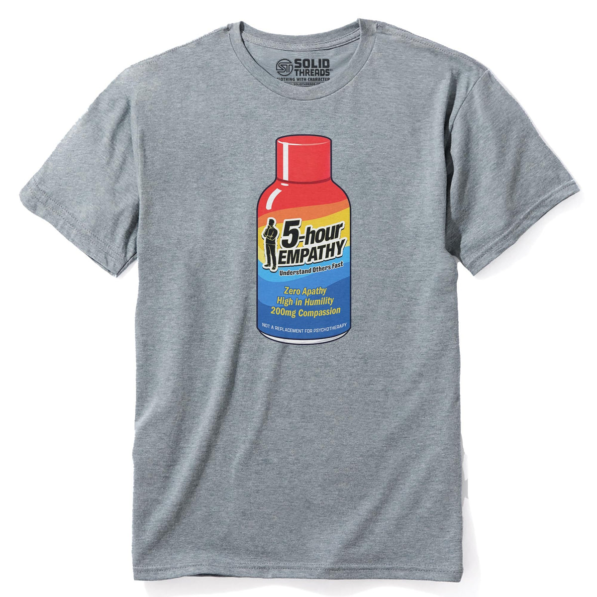 Five Hour Empathy Funny Staple T-shirt in Ash Heather - Front View