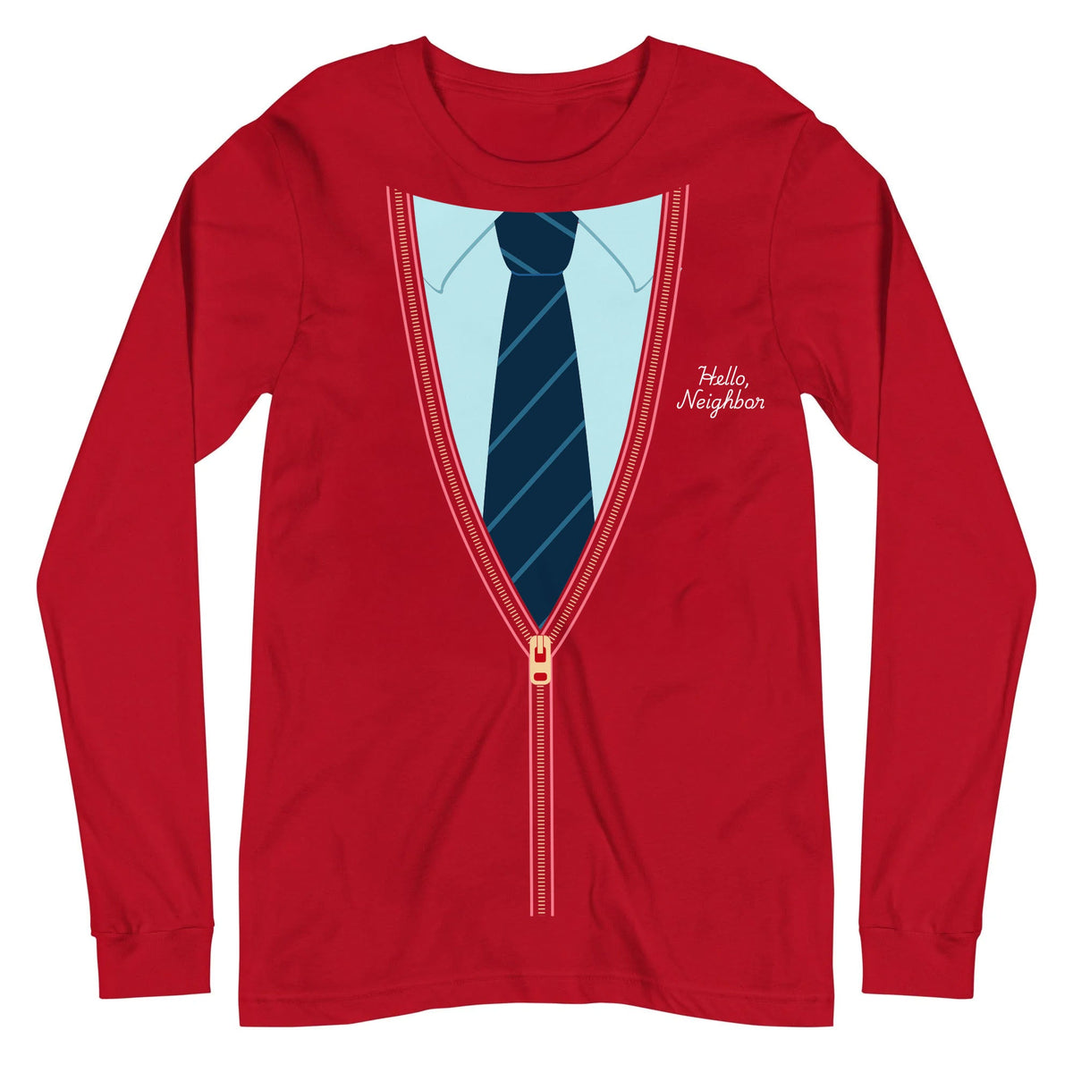 Hello Neighbor Sweater Vintage Lightweight Layer Staple Long Sleeve Tee in Red - Front View