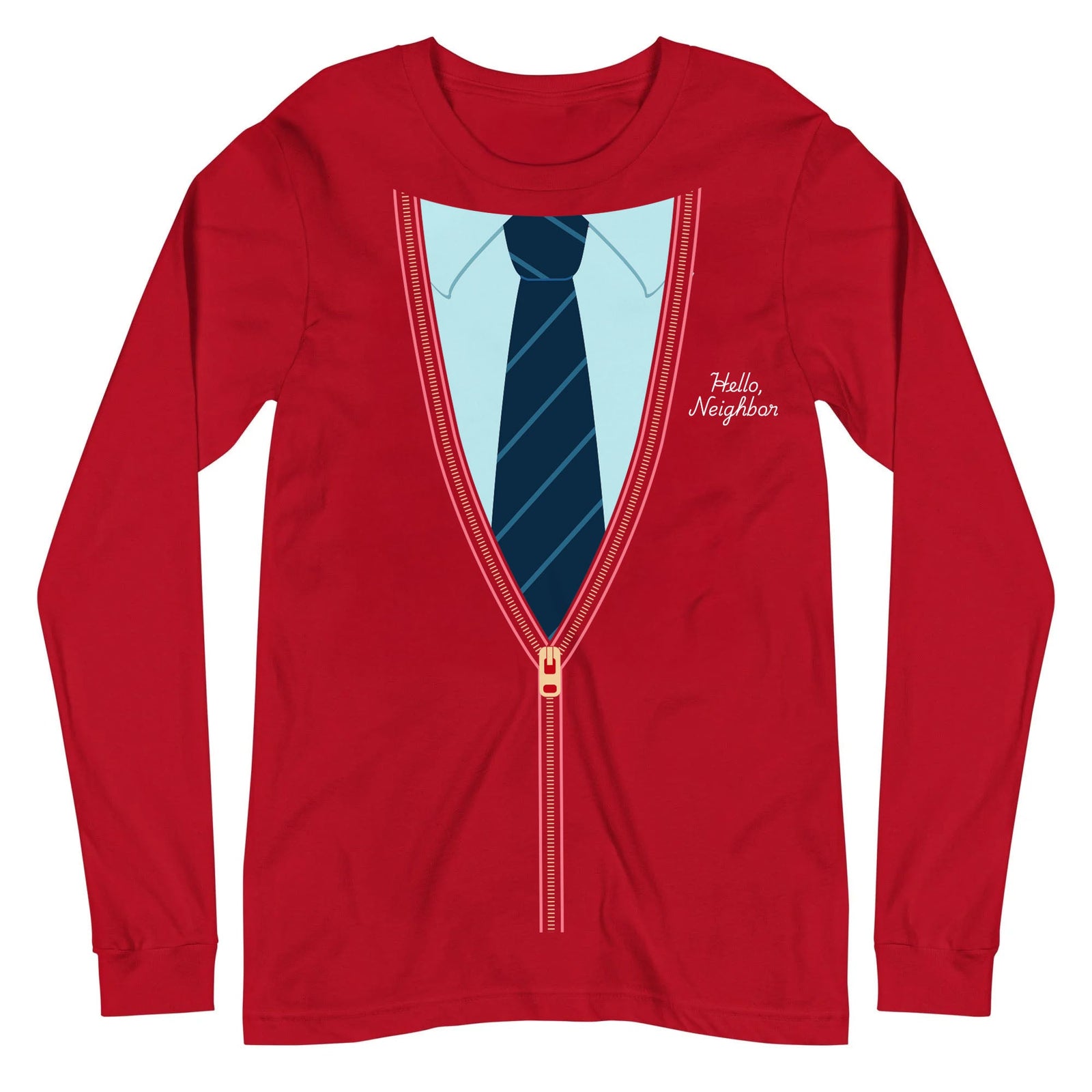 Hello Neighbor Sweater Vintage Lightweight Layer Staple Long Sleeve Tee in Red - Front View