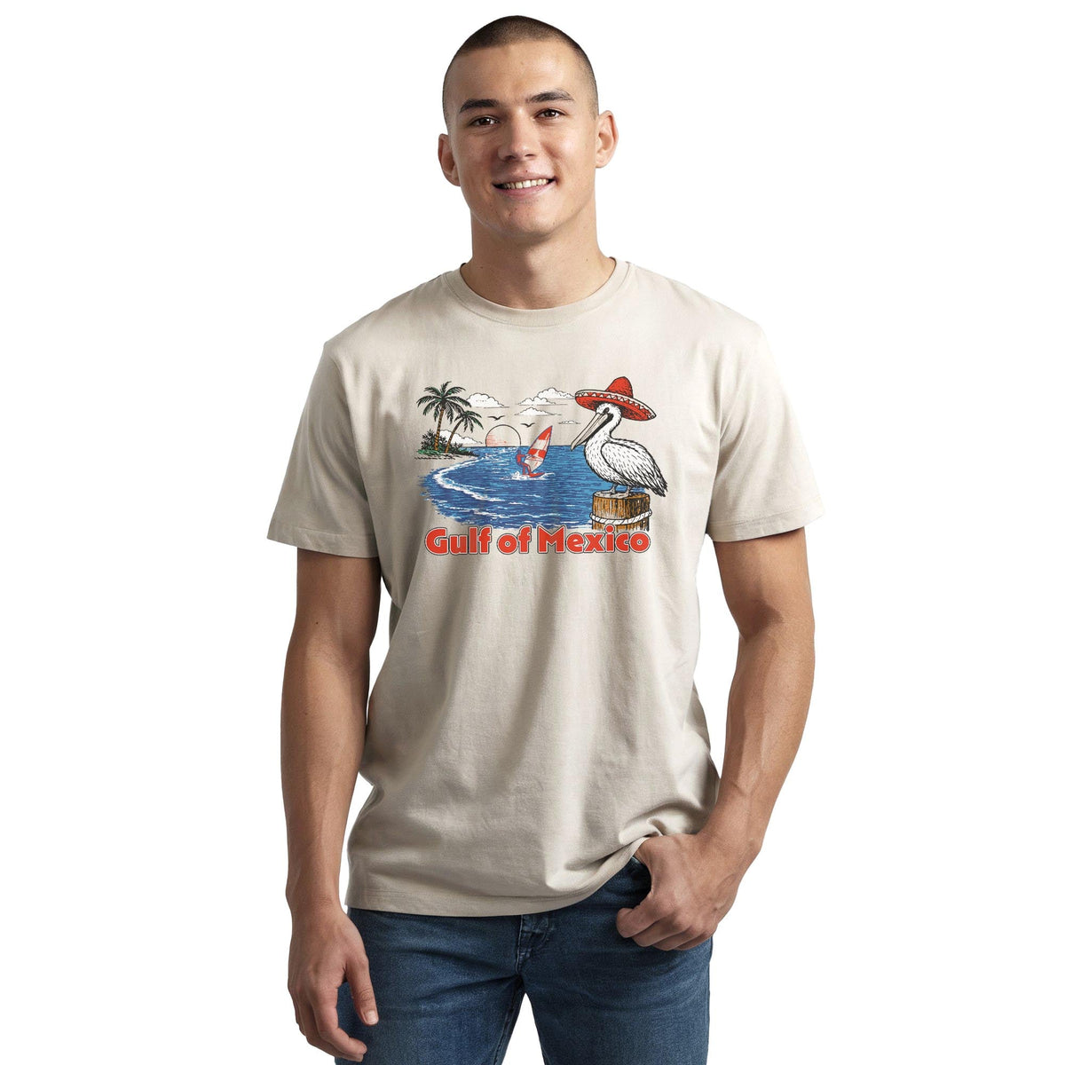 Gulf Of Mexico Vintage Everyday Staple T-Shirt in Natural On Model - Front View
